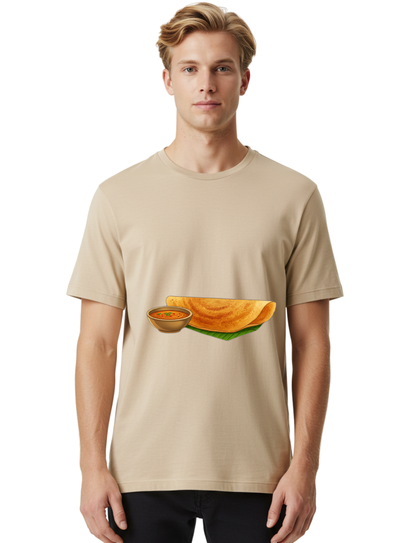 Dosa-And-Sambar Men'S Graphic Tee, 100% Cotton, Comfortable Casual Summer Wear, Machine Washable, South Indian Cuisine, Dosa With Sambhar, Indian Breakfast, Fermented Crepe, Spicy Sambhar, Traditional Indian Dish, Food Illustration, Baa536