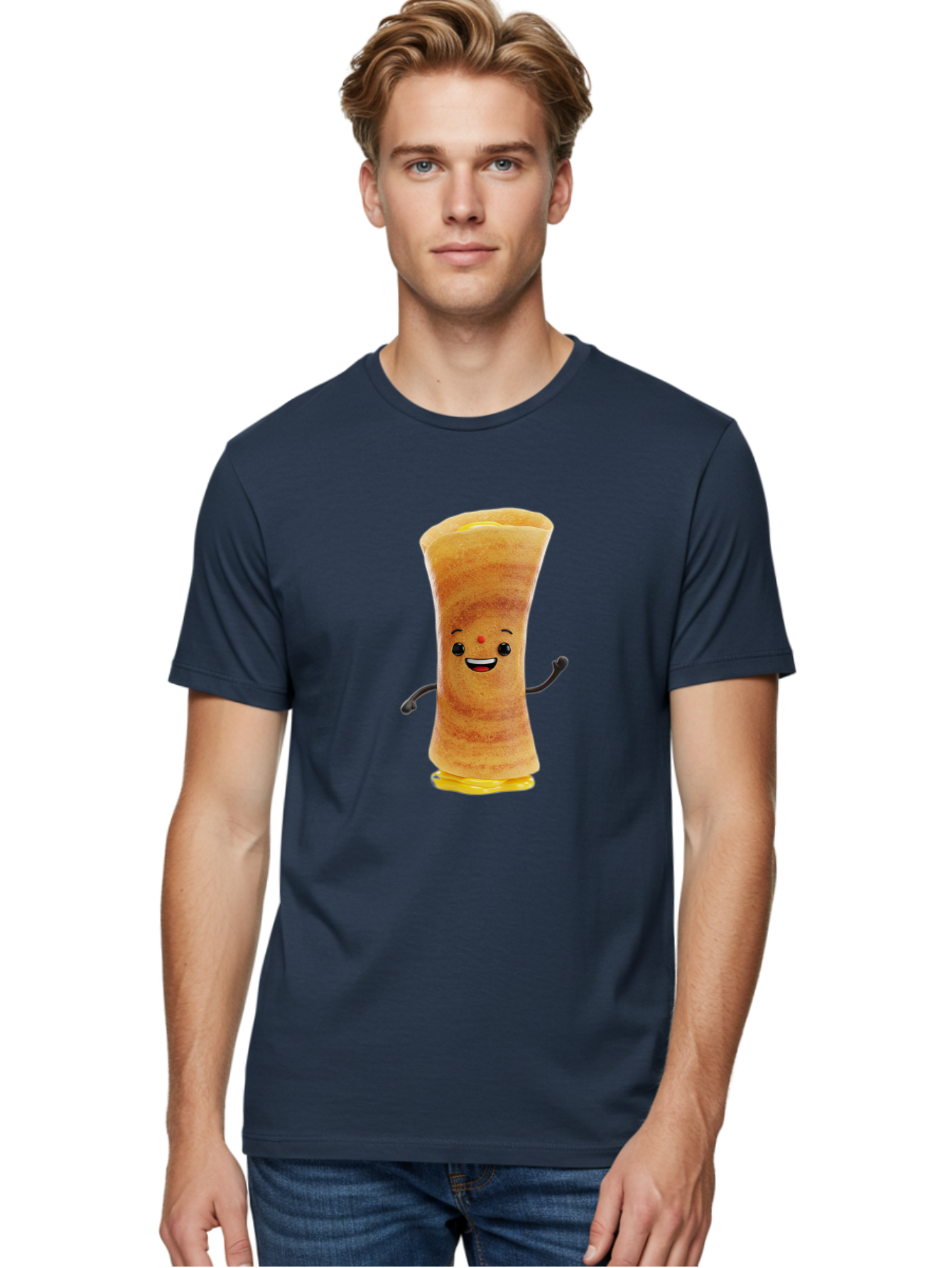 Dosa-Baby Men'S Graphic Tee, 100% Cotton, Comfortable Casual Summer Wear, Machine Washable, Indian Dessert, Jalebi Character, Cartoon Jalebi, Indian Sweet, Orange Treat, Smiling Jalebi, Crispy Dessert, Festive Food, Sweet Delight, Happy Food Baa537
