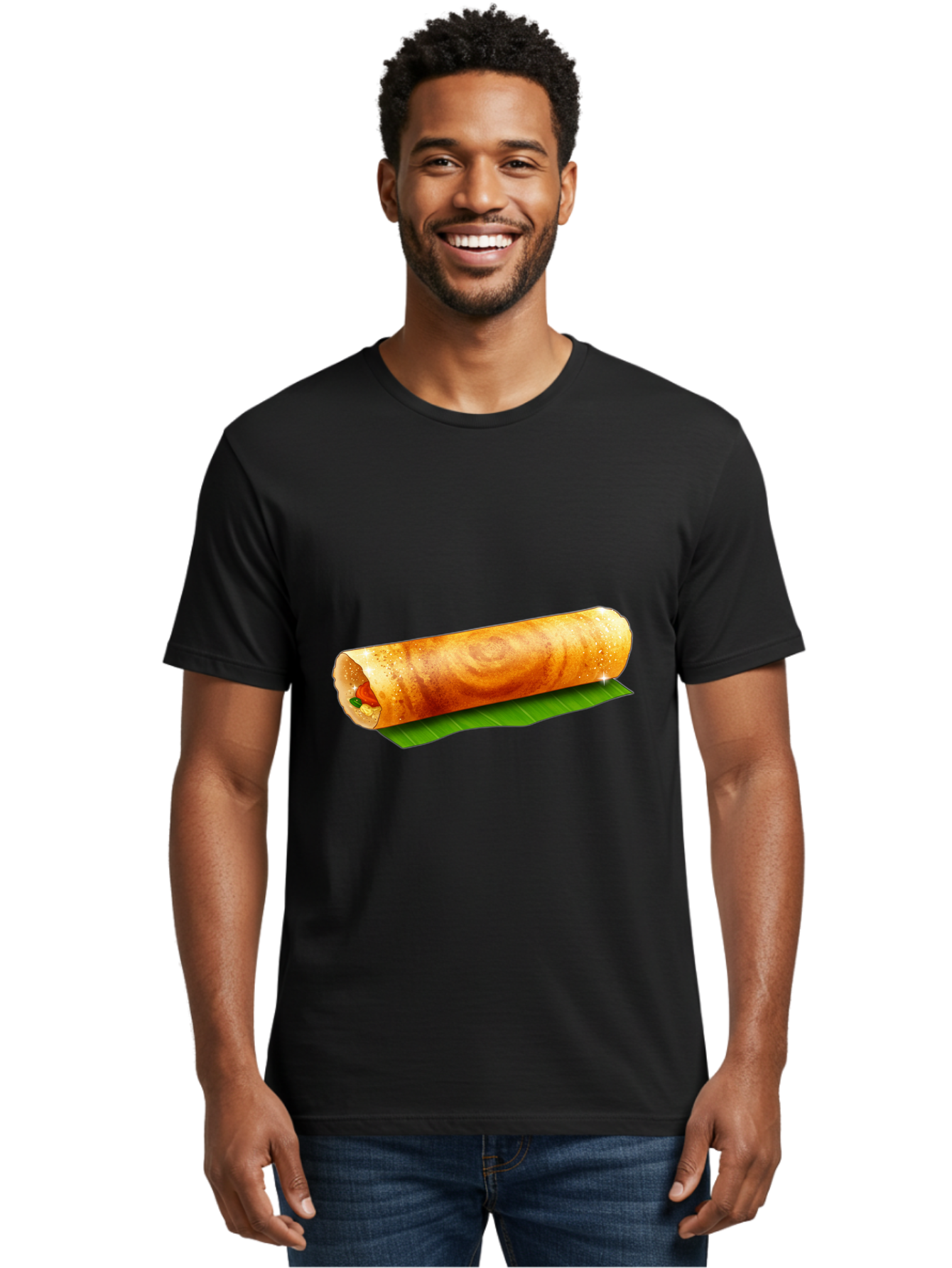 Dosa-Roll Men'S Graphic Tee, 100% Cotton, Comfortable Casual Summer Wear, Machine Washable, Crispy Spring Roll, Golden Brown, Fried Delicacy, Asian Cuisine, Savory Filling, Delicious Snack, Appetizing Treat, Finger Food Baa542