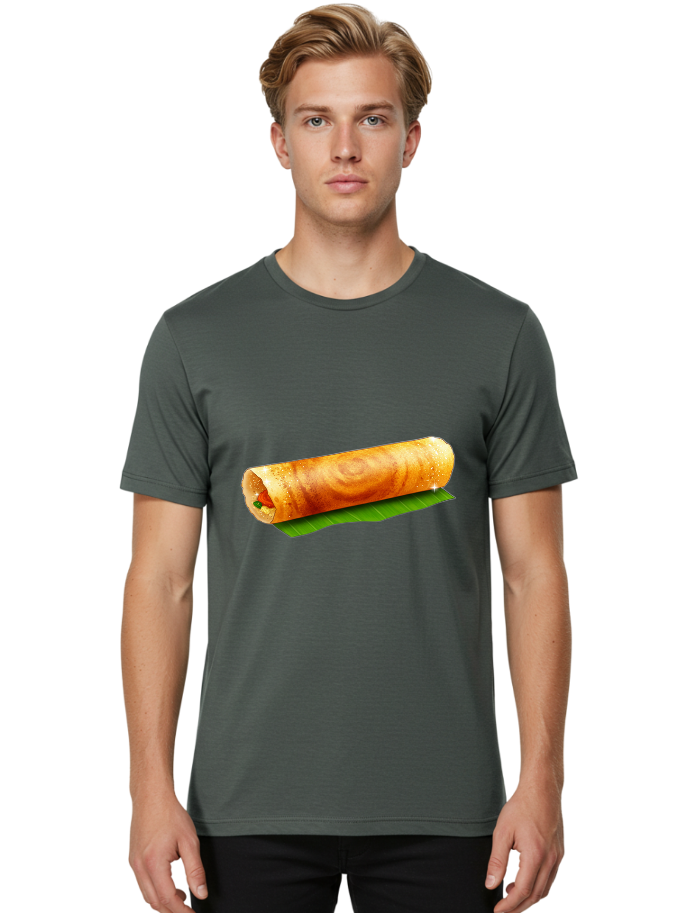 Dosa-Roll Men'S Graphic Tee, 100% Cotton, Comfortable Casual Summer Wear, Machine Washable, Crispy Spring Roll, Golden Brown, Fried Delicacy, Asian Cuisine, Savory Filling, Delicious Snack, Appetizing Treat, Finger Food Baa542
