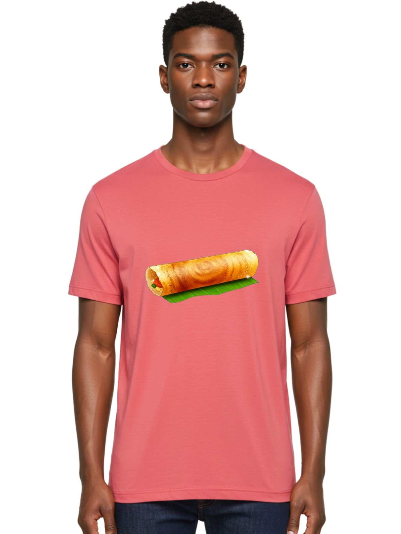 Dosa-Roll Men'S Graphic Tee, 100% Cotton, Comfortable Casual Summer Wear, Machine Washable, Crispy Spring Roll, Golden Brown, Fried Delicacy, Asian Cuisine, Savory Filling, Delicious Snack, Appetizing Treat, Finger Food Baa542