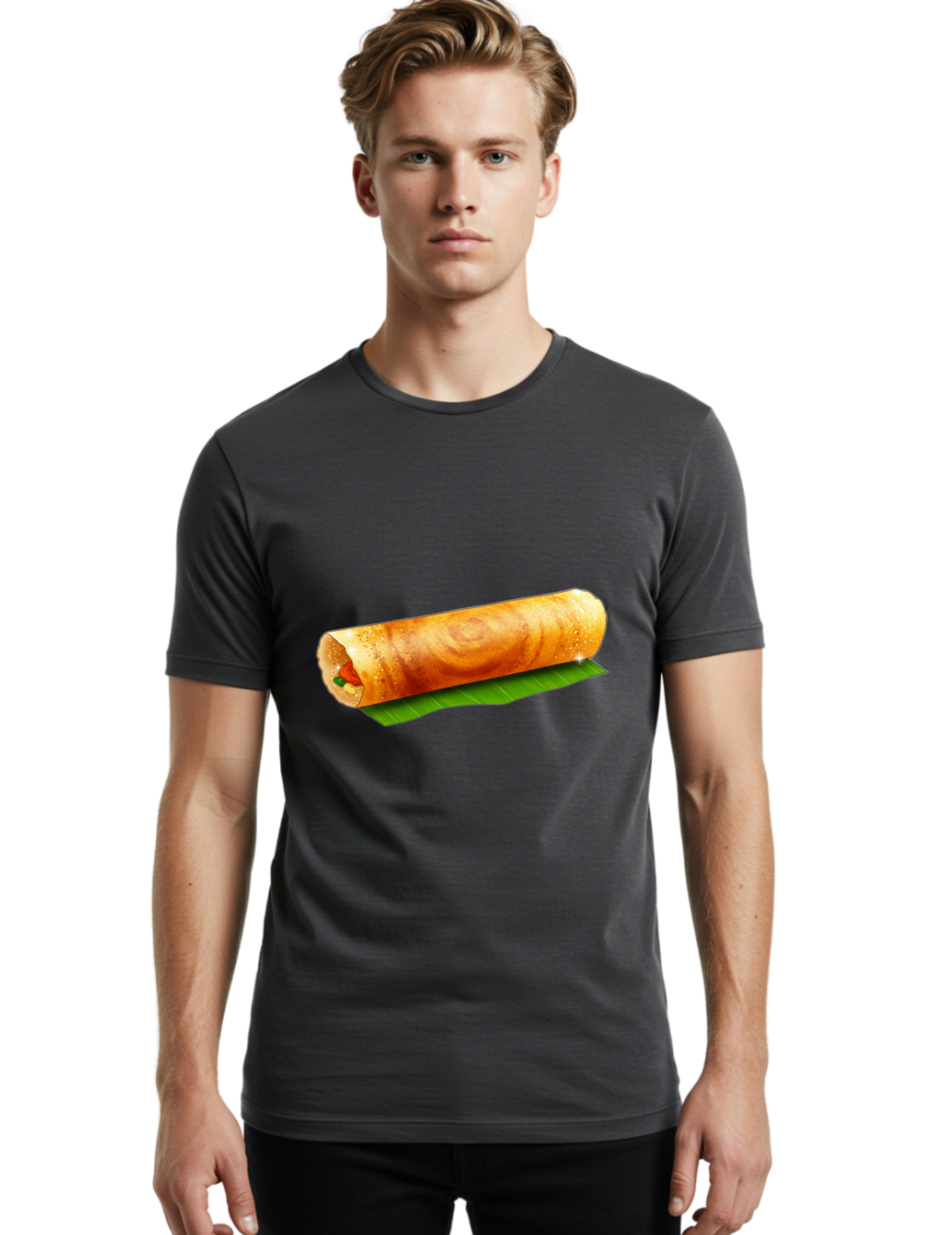 Dosa-Roll Men'S Graphic Tee, 100% Cotton, Comfortable Casual Summer Wear, Machine Washable, Crispy Spring Roll, Golden Brown, Fried Delicacy, Asian Cuisine, Savory Filling, Delicious Snack, Appetizing Treat, Finger Food Baa542