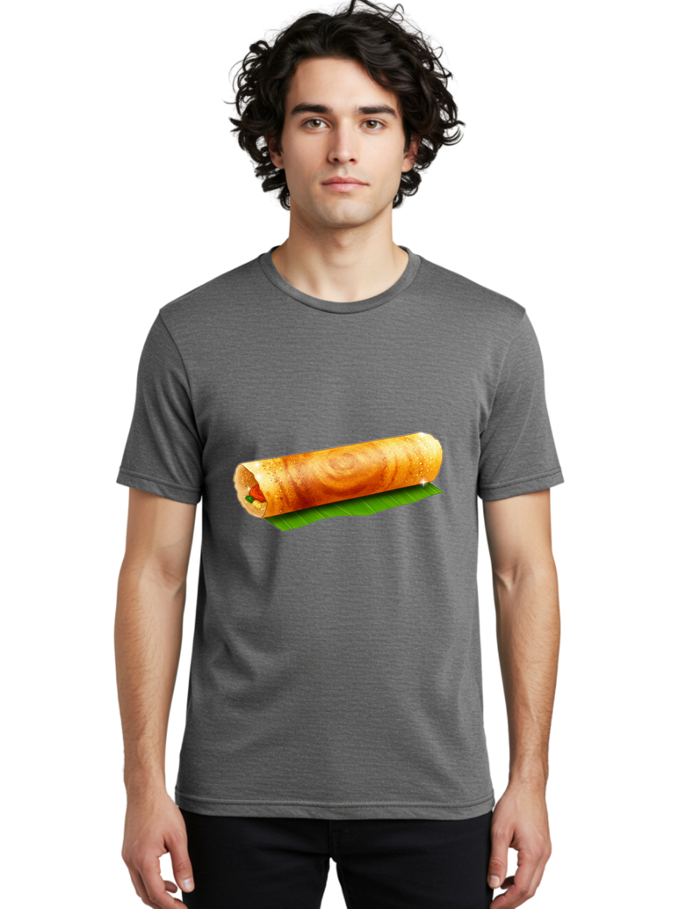 Dosa-Roll Men'S Graphic Tee, 100% Cotton, Comfortable Casual Summer Wear, Machine Washable, Crispy Spring Roll, Golden Brown, Fried Delicacy, Asian Cuisine, Savory Filling, Delicious Snack, Appetizing Treat, Finger Food Baa542