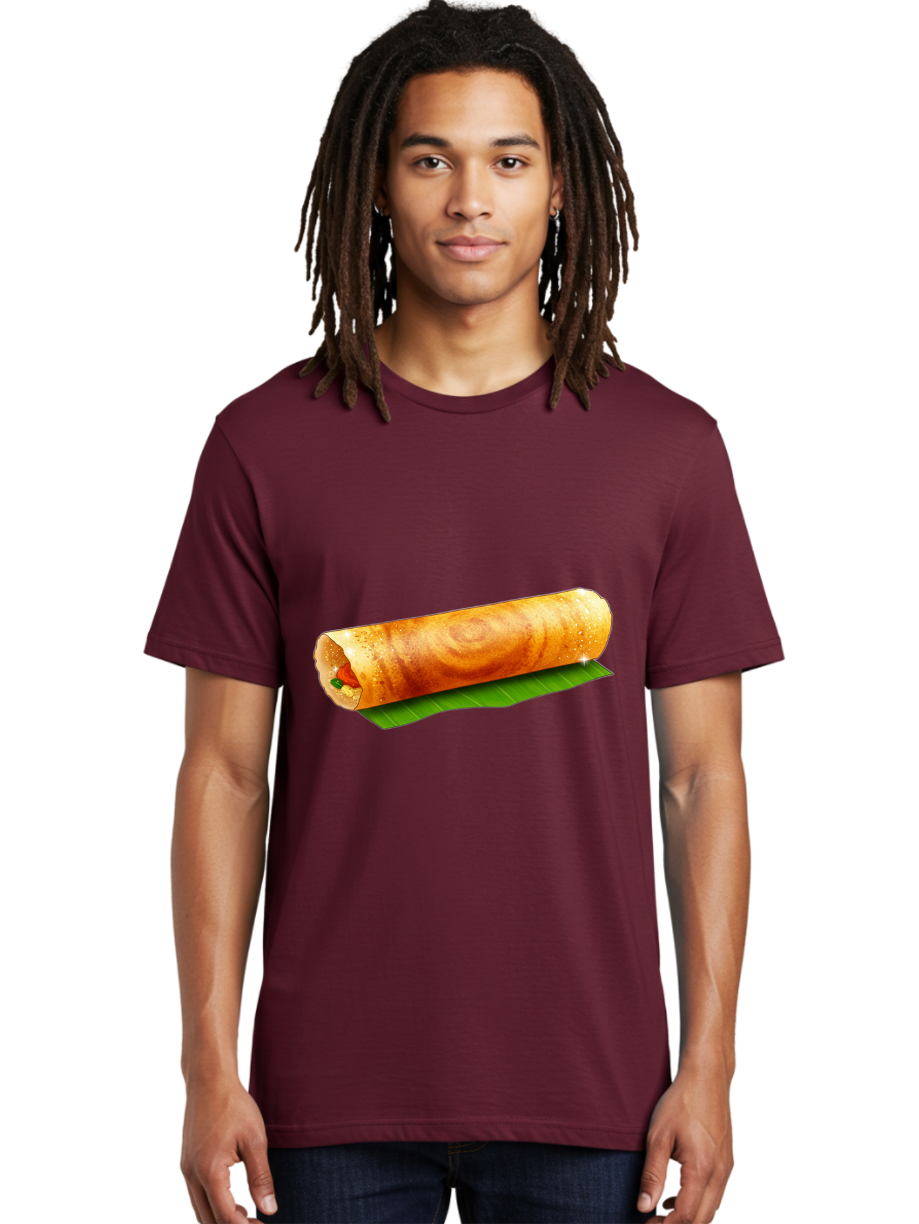 Dosa-Roll Men'S Graphic Tee, 100% Cotton, Comfortable Casual Summer Wear, Machine Washable, Crispy Spring Roll, Golden Brown, Fried Delicacy, Asian Cuisine, Savory Filling, Delicious Snack, Appetizing Treat, Finger Food Baa542
