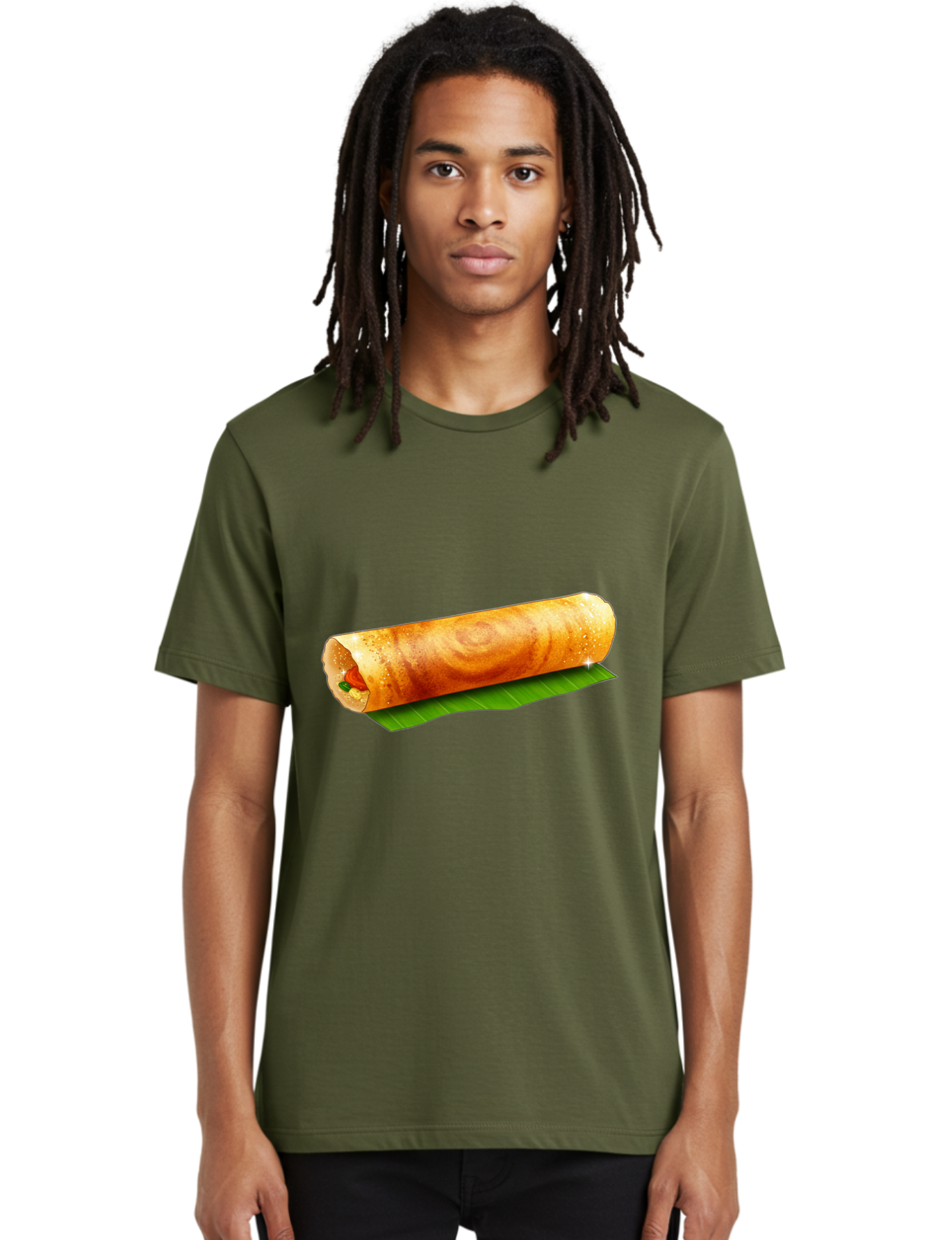 Dosa-Roll Men'S Graphic Tee, 100% Cotton, Comfortable Casual Summer Wear, Machine Washable, Crispy Spring Roll, Golden Brown, Fried Delicacy, Asian Cuisine, Savory Filling, Delicious Snack, Appetizing Treat, Finger Food Baa542