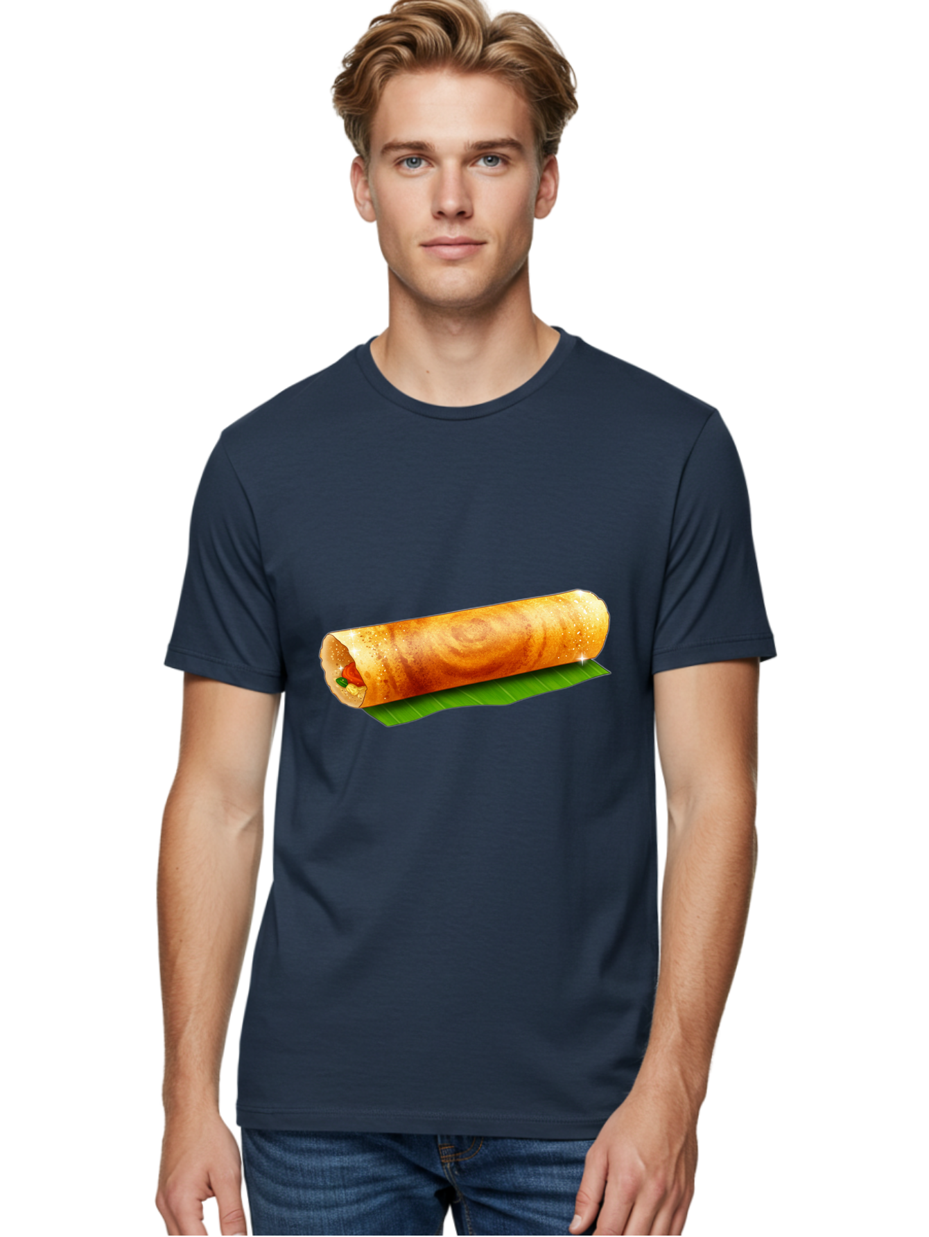 Dosa-Roll Men'S Graphic Tee, 100% Cotton, Comfortable Casual Summer Wear, Machine Washable, Crispy Spring Roll, Golden Brown, Fried Delicacy, Asian Cuisine, Savory Filling, Delicious Snack, Appetizing Treat, Finger Food Baa542