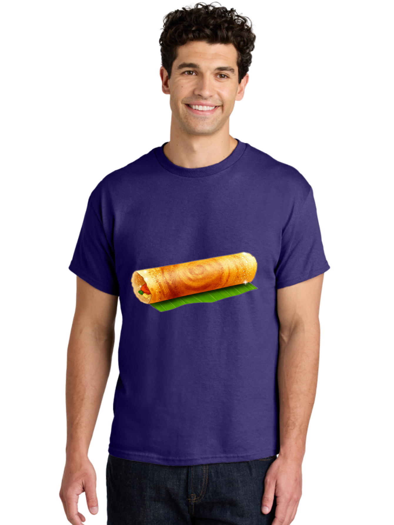Dosa-Roll Men'S Graphic Tee, 100% Cotton, Comfortable Casual Summer Wear, Machine Washable, Crispy Spring Roll, Golden Brown, Fried Delicacy, Asian Cuisine, Savory Filling, Delicious Snack, Appetizing Treat, Finger Food Baa542