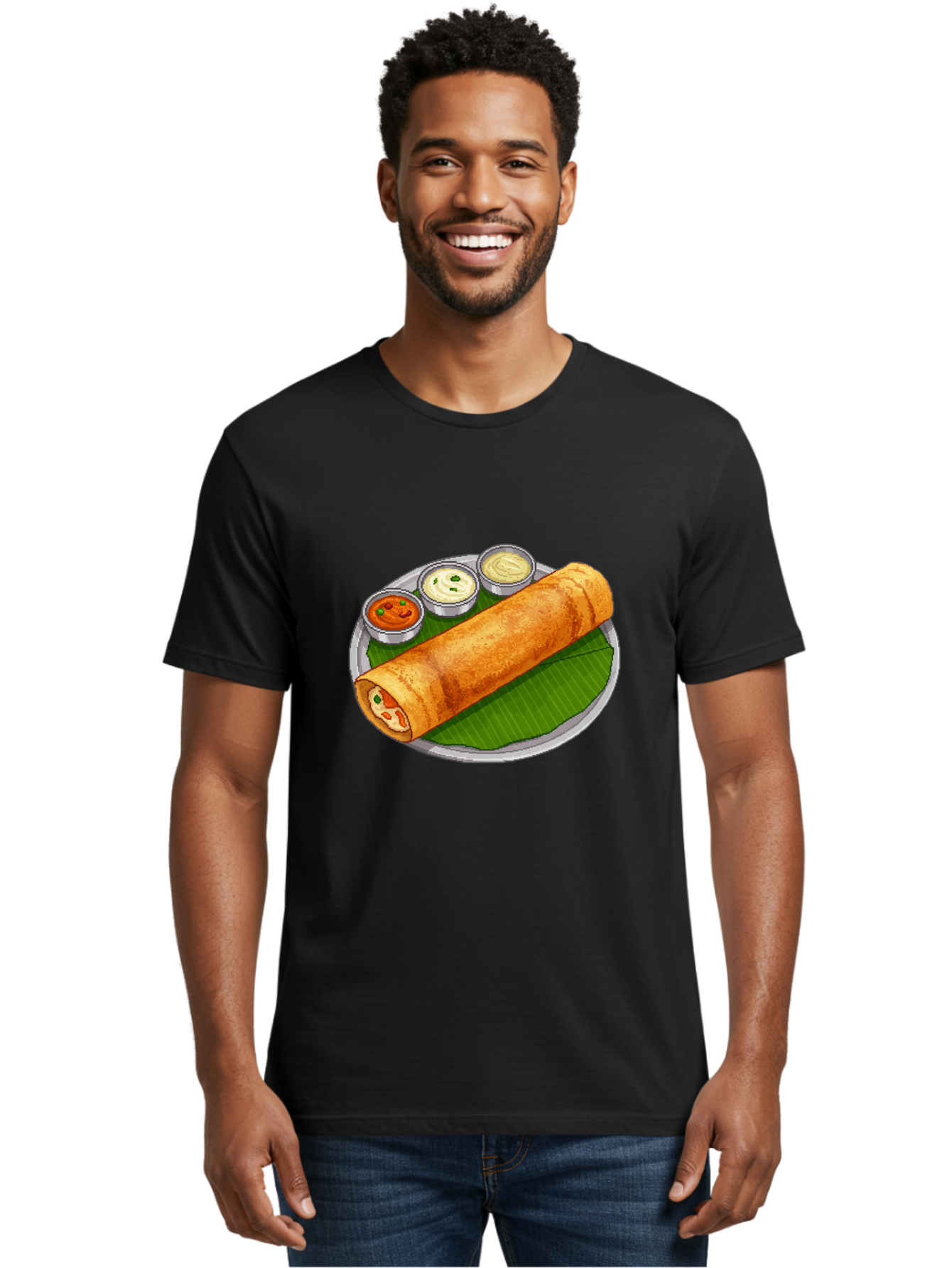 Dosa-With-Chutney-1 Men'S Graphic Tee, 100% Cotton, Comfortable Casual Summer Wear, Machine Washable, South Indian Cuisine, Traditional Breakfast, Dosa With Chutney, Indian Food, Savory Crepe, Fermented Rice, Delicious Dish, Baa543