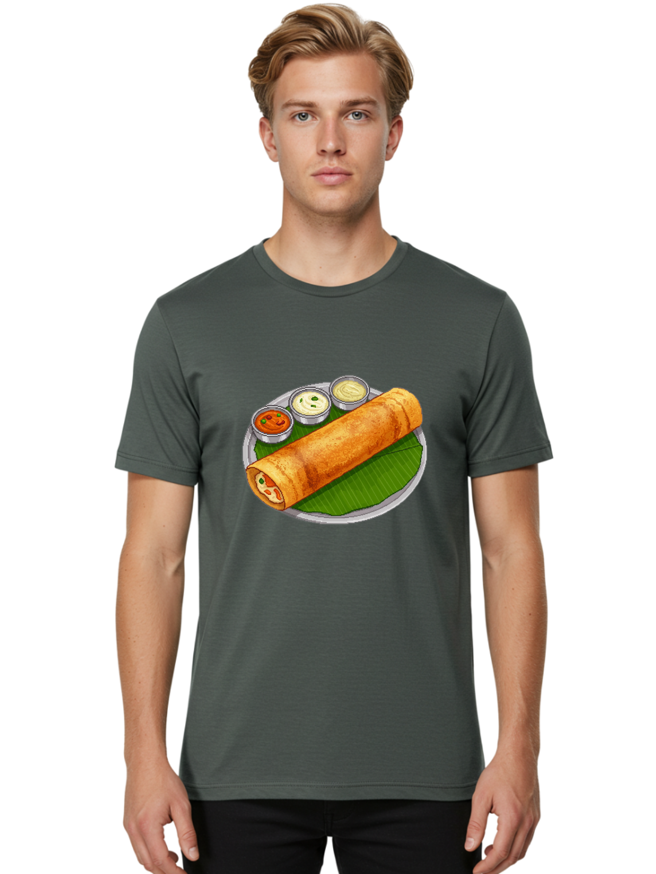 Dosa-With-Chutney-1 Men'S Graphic Tee, 100% Cotton, Comfortable Casual Summer Wear, Machine Washable, South Indian Cuisine, Traditional Breakfast, Dosa With Chutney, Indian Food, Savory Crepe, Fermented Rice, Delicious Dish, Baa543