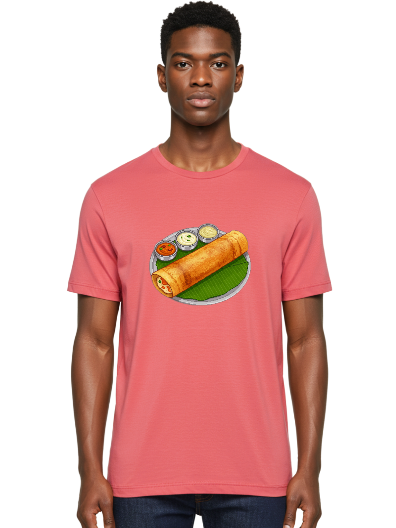 Dosa-With-Chutney-1 Men'S Graphic Tee, 100% Cotton, Comfortable Casual Summer Wear, Machine Washable, South Indian Cuisine, Traditional Breakfast, Dosa With Chutney, Indian Food, Savory Crepe, Fermented Rice, Delicious Dish, Baa543
