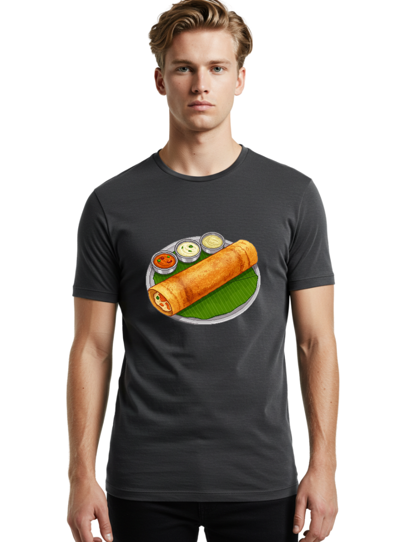 Dosa-With-Chutney-1 Men'S Graphic Tee, 100% Cotton, Comfortable Casual Summer Wear, Machine Washable, South Indian Cuisine, Traditional Breakfast, Dosa With Chutney, Indian Food, Savory Crepe, Fermented Rice, Delicious Dish, Baa543