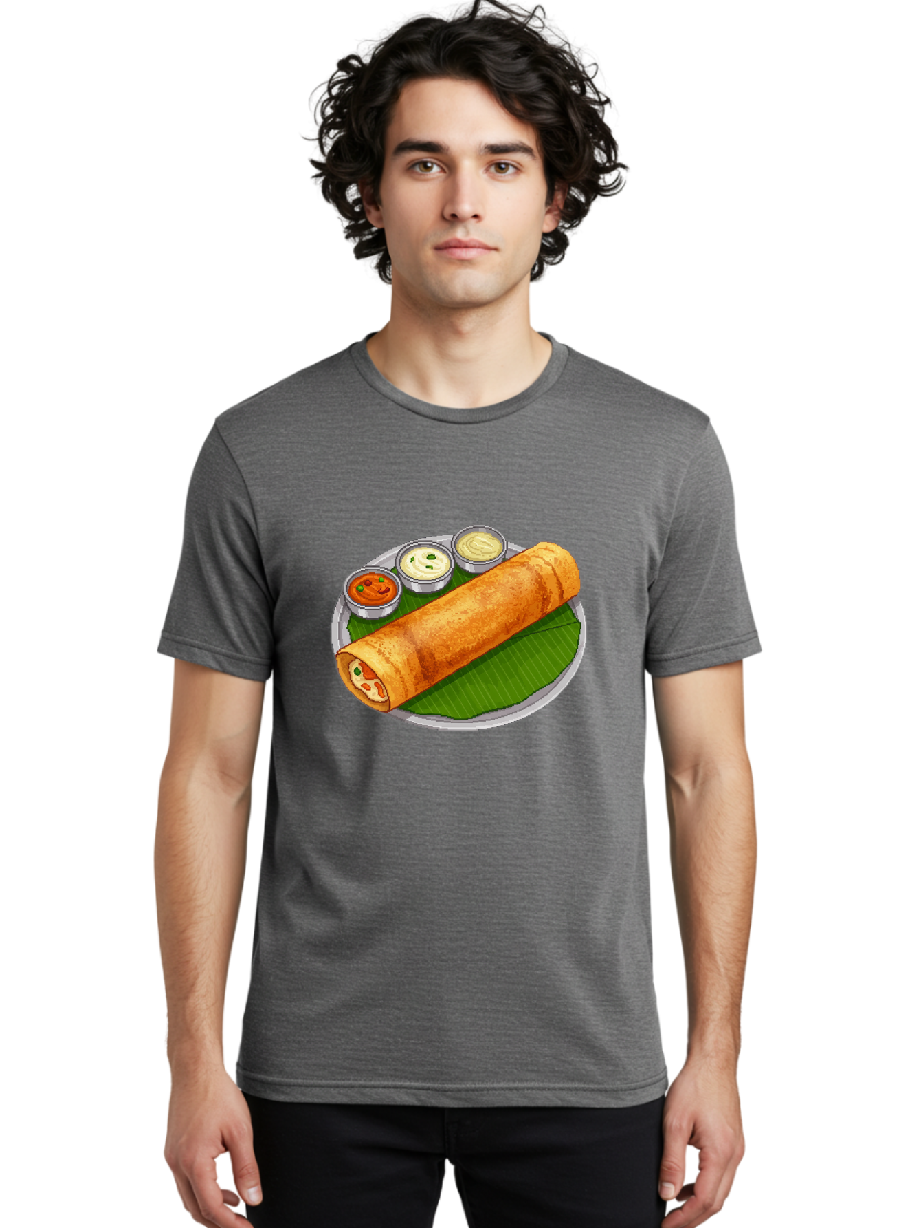Dosa-With-Chutney-1 Men'S Graphic Tee, 100% Cotton, Comfortable Casual Summer Wear, Machine Washable, South Indian Cuisine, Traditional Breakfast, Dosa With Chutney, Indian Food, Savory Crepe, Fermented Rice, Delicious Dish, Baa543
