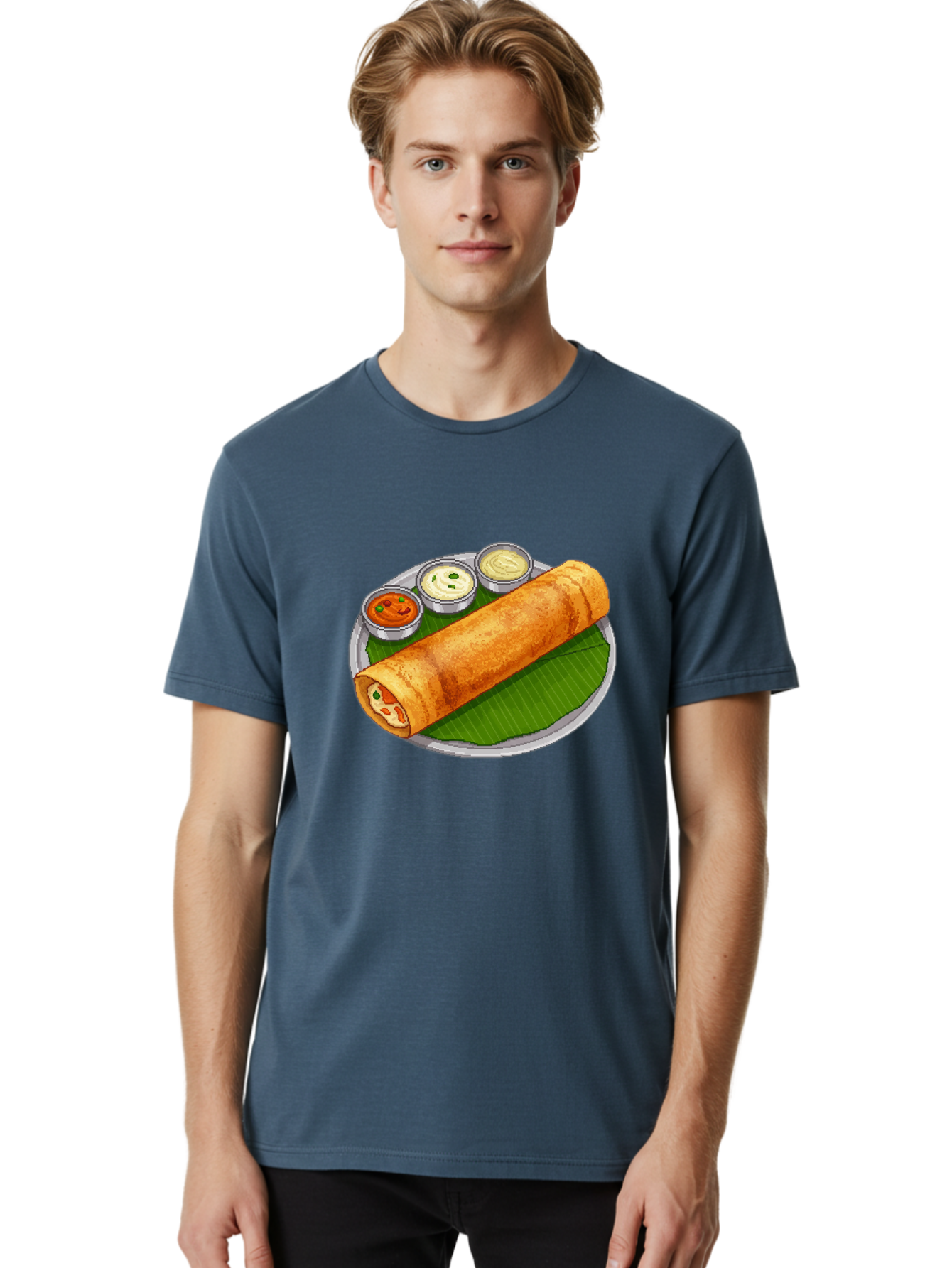Dosa-With-Chutney-1 Men'S Graphic Tee, 100% Cotton, Comfortable Casual Summer Wear, Machine Washable, South Indian Cuisine, Traditional Breakfast, Dosa With Chutney, Indian Food, Savory Crepe, Fermented Rice, Delicious Dish, Baa543