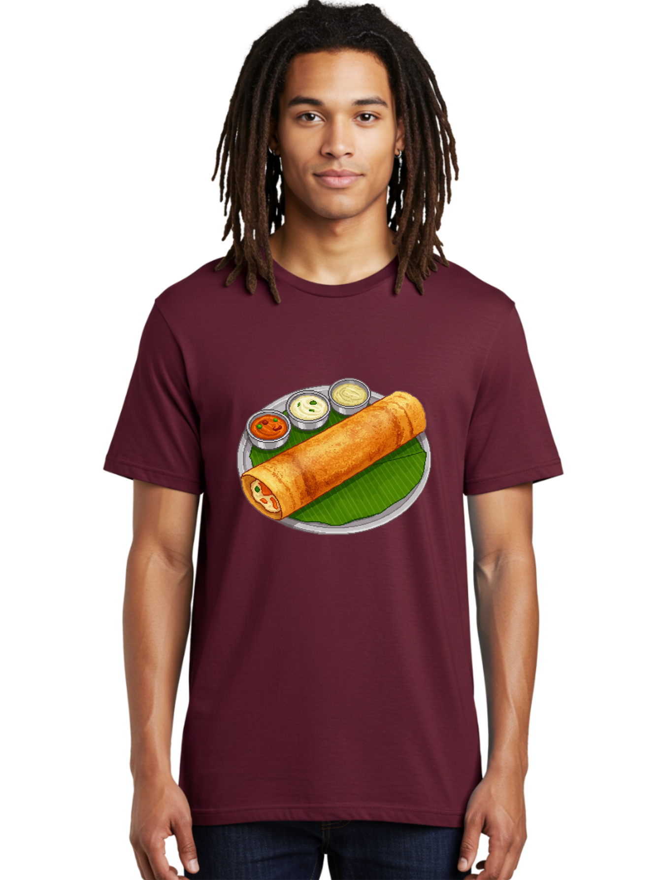 Dosa-With-Chutney-1 Men'S Graphic Tee, 100% Cotton, Comfortable Casual Summer Wear, Machine Washable, South Indian Cuisine, Traditional Breakfast, Dosa With Chutney, Indian Food, Savory Crepe, Fermented Rice, Delicious Dish, Baa543