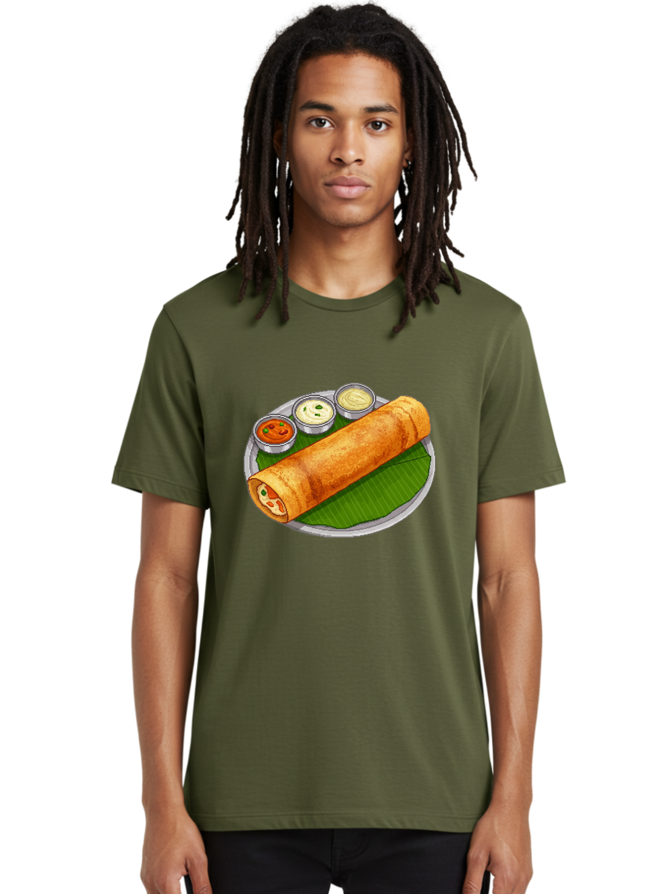 Dosa-With-Chutney-1 Men'S Graphic Tee, 100% Cotton, Comfortable Casual Summer Wear, Machine Washable, South Indian Cuisine, Traditional Breakfast, Dosa With Chutney, Indian Food, Savory Crepe, Fermented Rice, Delicious Dish, Baa543