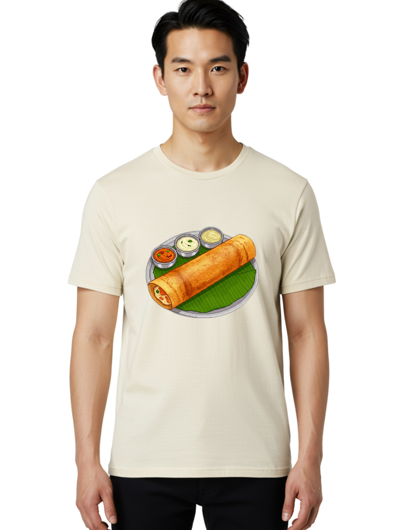 Dosa-With-Chutney-1 Men'S Graphic Tee, 100% Cotton, Comfortable Casual Summer Wear, Machine Washable, South Indian Cuisine, Traditional Breakfast, Dosa With Chutney, Indian Food, Savory Crepe, Fermented Rice, Delicious Dish, Baa543
