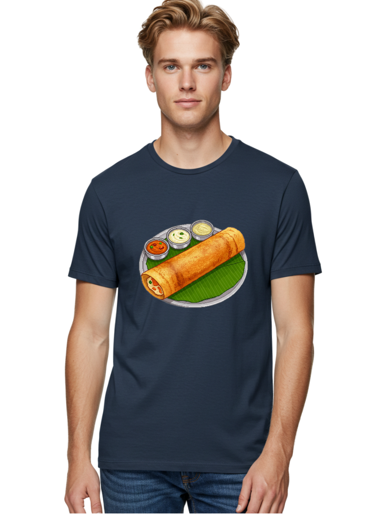 Dosa-With-Chutney-1 Men'S Graphic Tee, 100% Cotton, Comfortable Casual Summer Wear, Machine Washable, South Indian Cuisine, Traditional Breakfast, Dosa With Chutney, Indian Food, Savory Crepe, Fermented Rice, Delicious Dish, Baa543