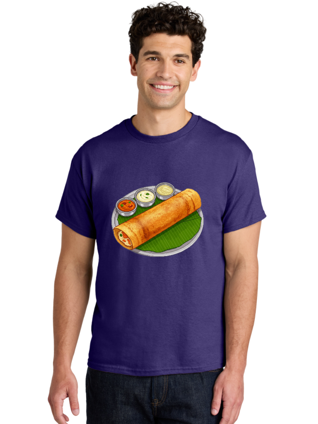 Dosa-With-Chutney-1 Men'S Graphic Tee, 100% Cotton, Comfortable Casual Summer Wear, Machine Washable, South Indian Cuisine, Traditional Breakfast, Dosa With Chutney, Indian Food, Savory Crepe, Fermented Rice, Delicious Dish, Baa543