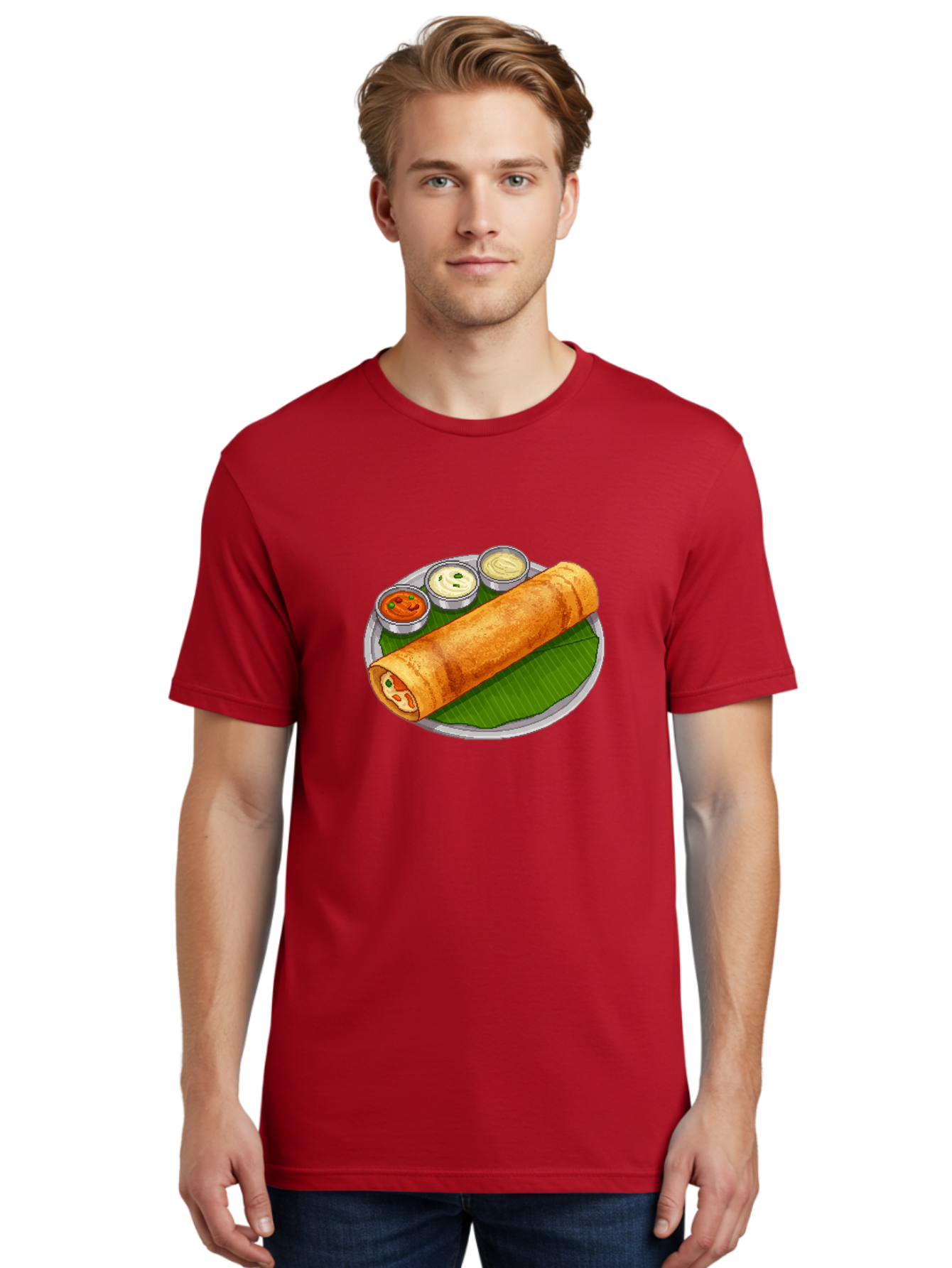 Dosa-With-Chutney-1 Men'S Graphic Tee, 100% Cotton, Comfortable Casual Summer Wear, Machine Washable, South Indian Cuisine, Traditional Breakfast, Dosa With Chutney, Indian Food, Savory Crepe, Fermented Rice, Delicious Dish, Baa543
