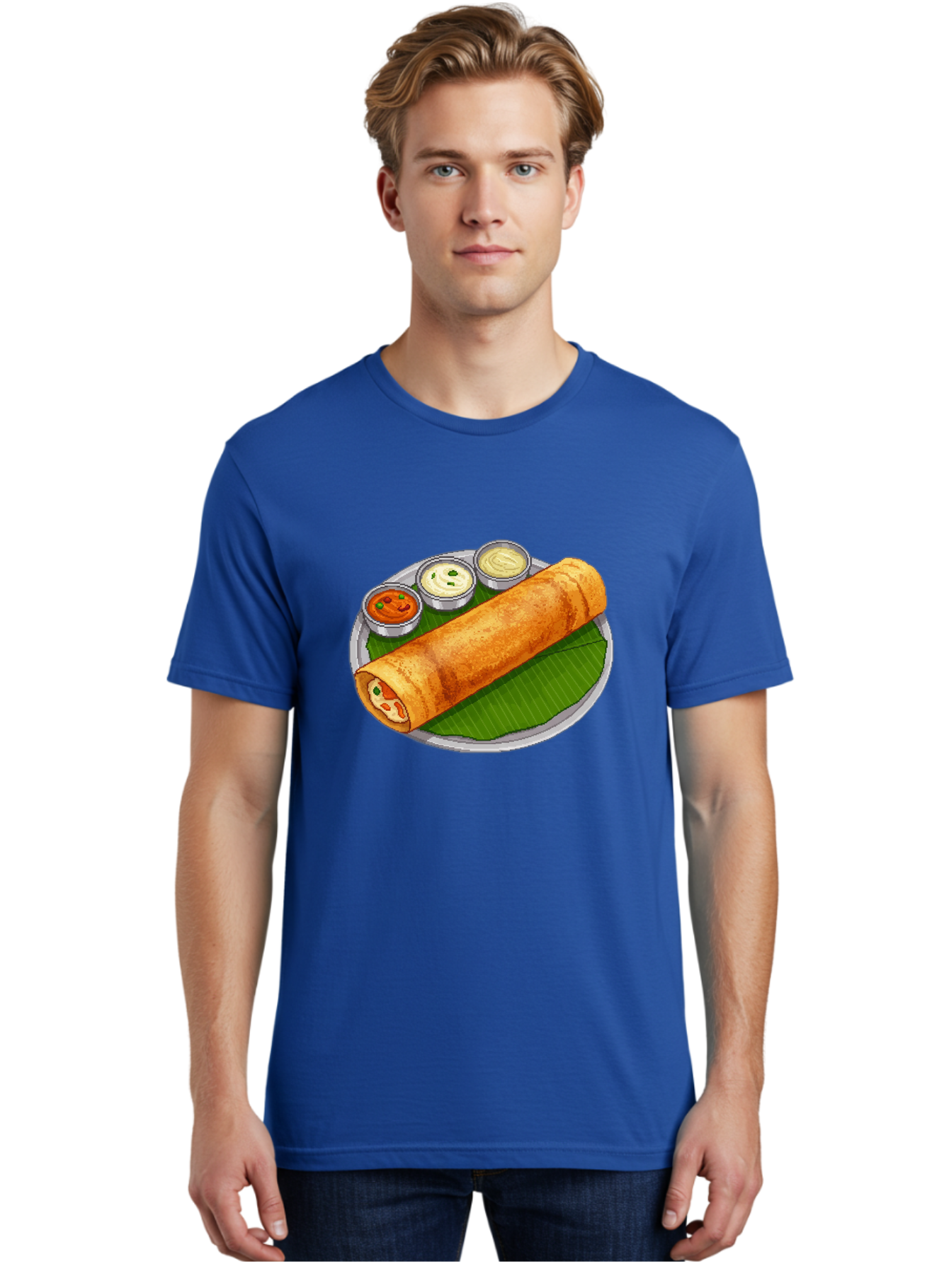 Dosa-With-Chutney-1 Men'S Graphic Tee, 100% Cotton, Comfortable Casual Summer Wear, Machine Washable, South Indian Cuisine, Traditional Breakfast, Dosa With Chutney, Indian Food, Savory Crepe, Fermented Rice, Delicious Dish, Baa543