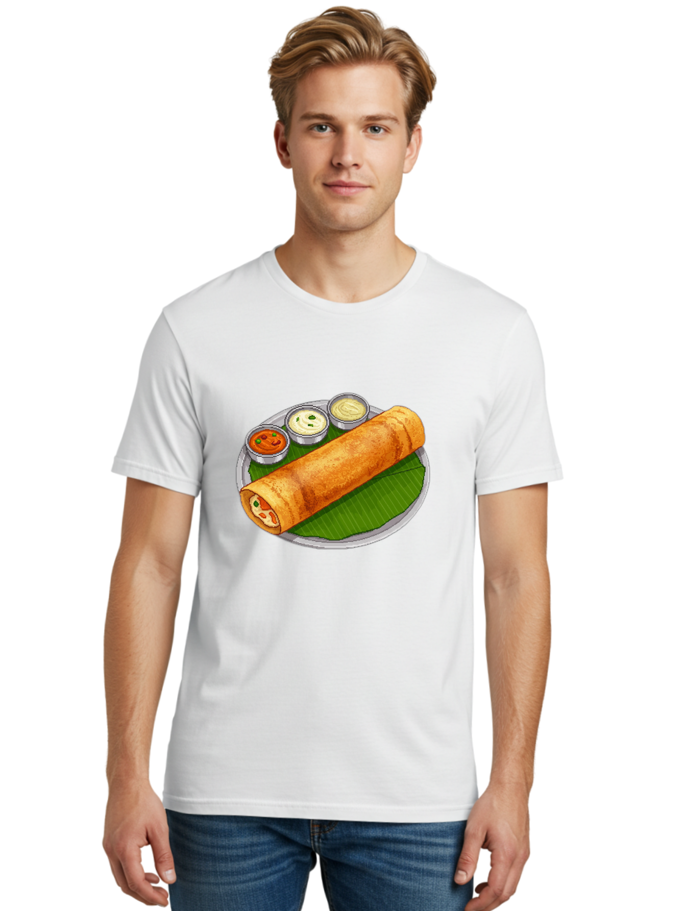 Dosa-With-Chutney-1 Men'S Graphic Tee, 100% Cotton, Comfortable Casual Summer Wear, Machine Washable, South Indian Cuisine, Traditional Breakfast, Dosa With Chutney, Indian Food, Savory Crepe, Fermented Rice, Delicious Dish, Baa543