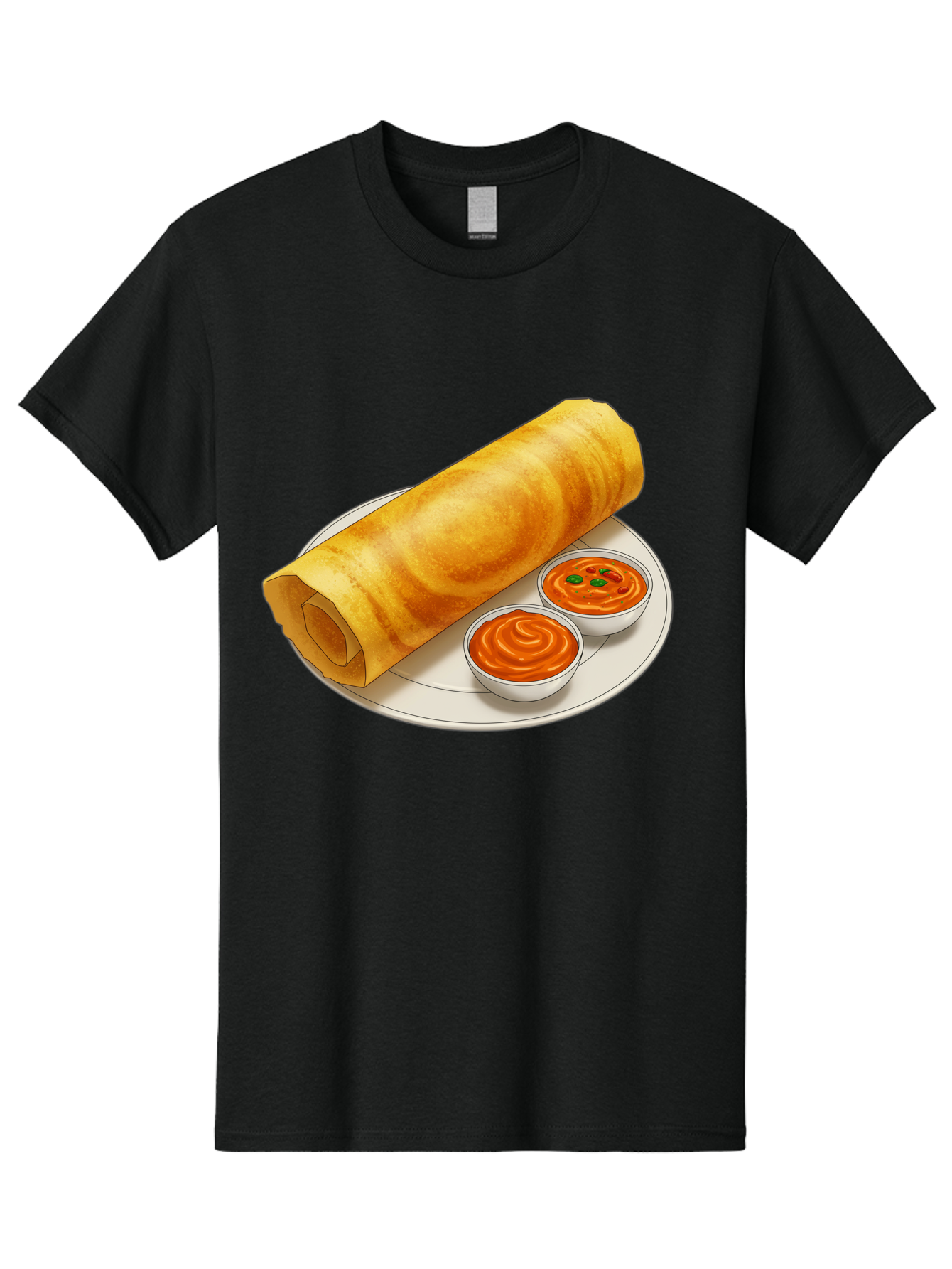 Dosa-With-Chutney Men'S Graphic Tee, 100% Cotton, Comfortable Casual Summer Wear, Machine Washable, Masala Dosa, South Indian Cuisine, Crepe, Spicy Chutney, Savory Dish, Indian Food, Traditional Breakfast, Delicious Meal, Food Illustration, Baa544
