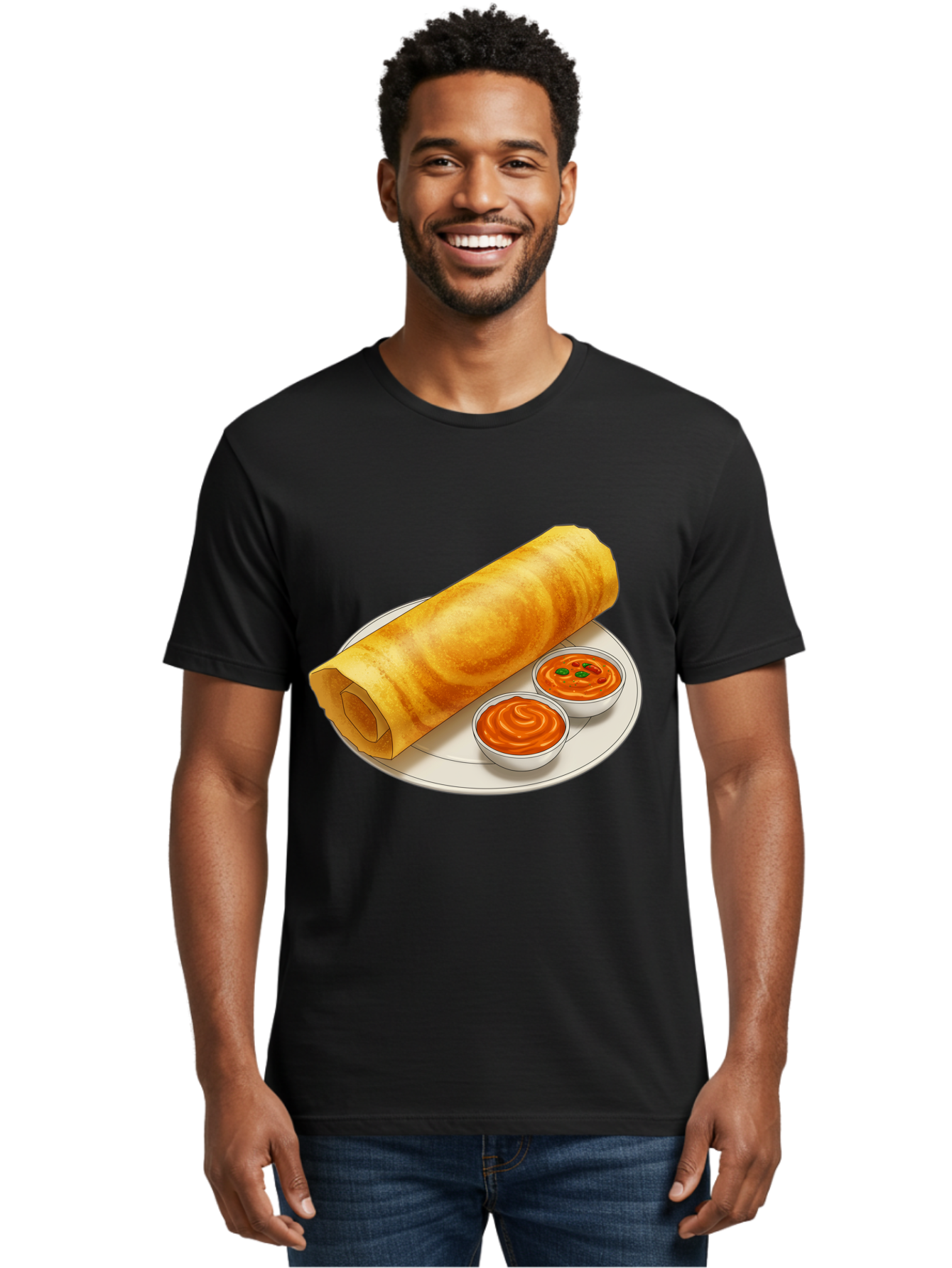 Dosa-With-Chutney Men'S Graphic Tee, 100% Cotton, Comfortable Casual Summer Wear, Machine Washable, Masala Dosa, South Indian Cuisine, Crepe, Spicy Chutney, Savory Dish, Indian Food, Traditional Breakfast, Delicious Meal, Food Illustration, Baa544