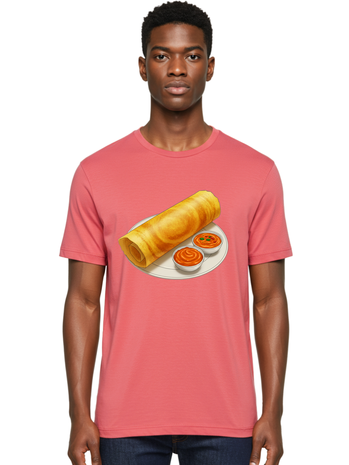 Dosa-With-Chutney Men'S Graphic Tee, 100% Cotton, Comfortable Casual Summer Wear, Machine Washable, Masala Dosa, South Indian Cuisine, Crepe, Spicy Chutney, Savory Dish, Indian Food, Traditional Breakfast, Delicious Meal, Food Illustration, Baa544
