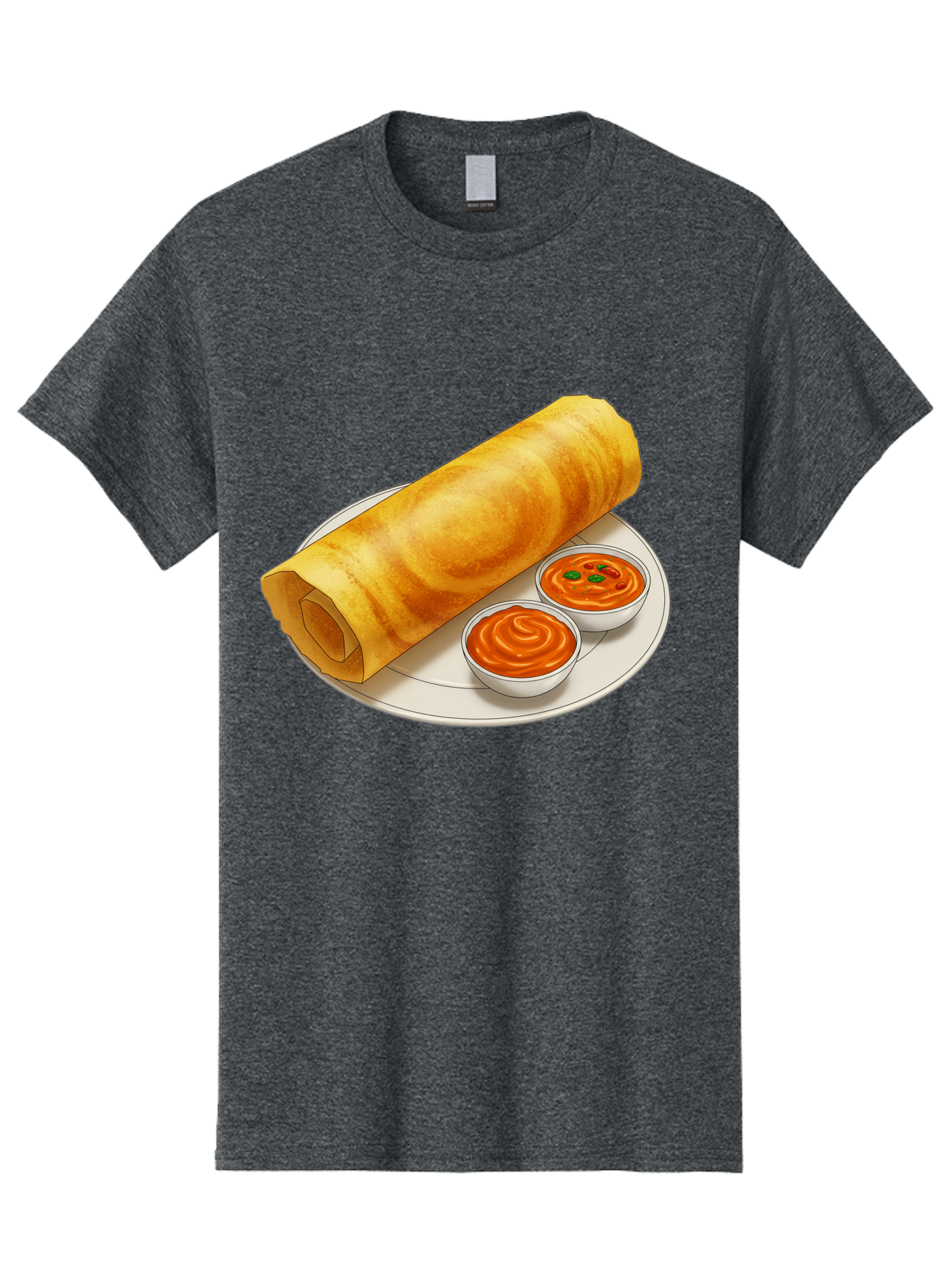 Dosa-With-Chutney Men'S Graphic Tee, 100% Cotton, Comfortable Casual Summer Wear, Machine Washable, Masala Dosa, South Indian Cuisine, Crepe, Spicy Chutney, Savory Dish, Indian Food, Traditional Breakfast, Delicious Meal, Food Illustration, Baa544