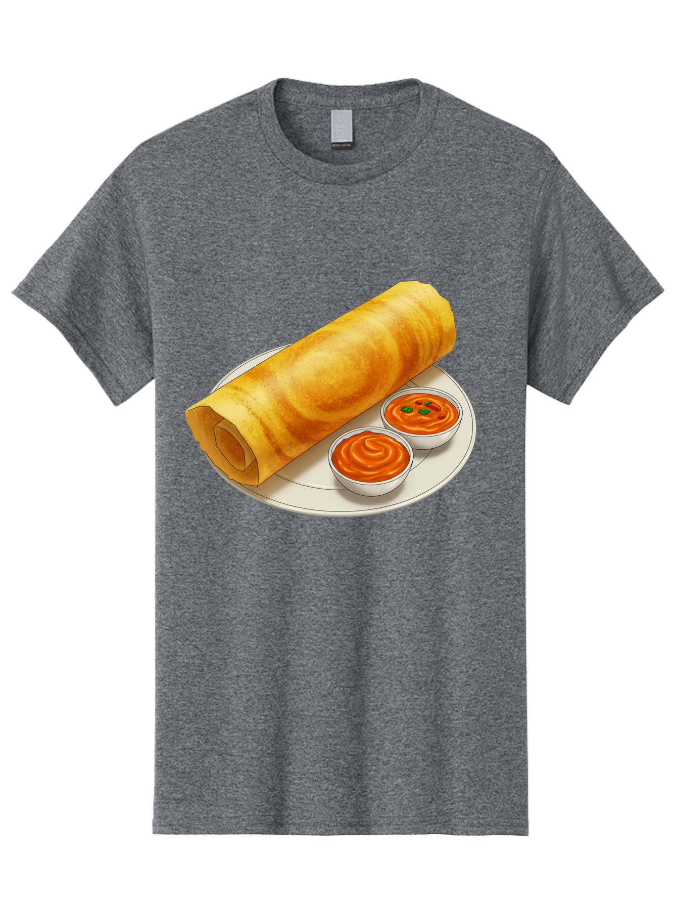 Dosa-With-Chutney Men'S Graphic Tee, 100% Cotton, Comfortable Casual Summer Wear, Machine Washable, Masala Dosa, South Indian Cuisine, Crepe, Spicy Chutney, Savory Dish, Indian Food, Traditional Breakfast, Delicious Meal, Food Illustration, Baa544