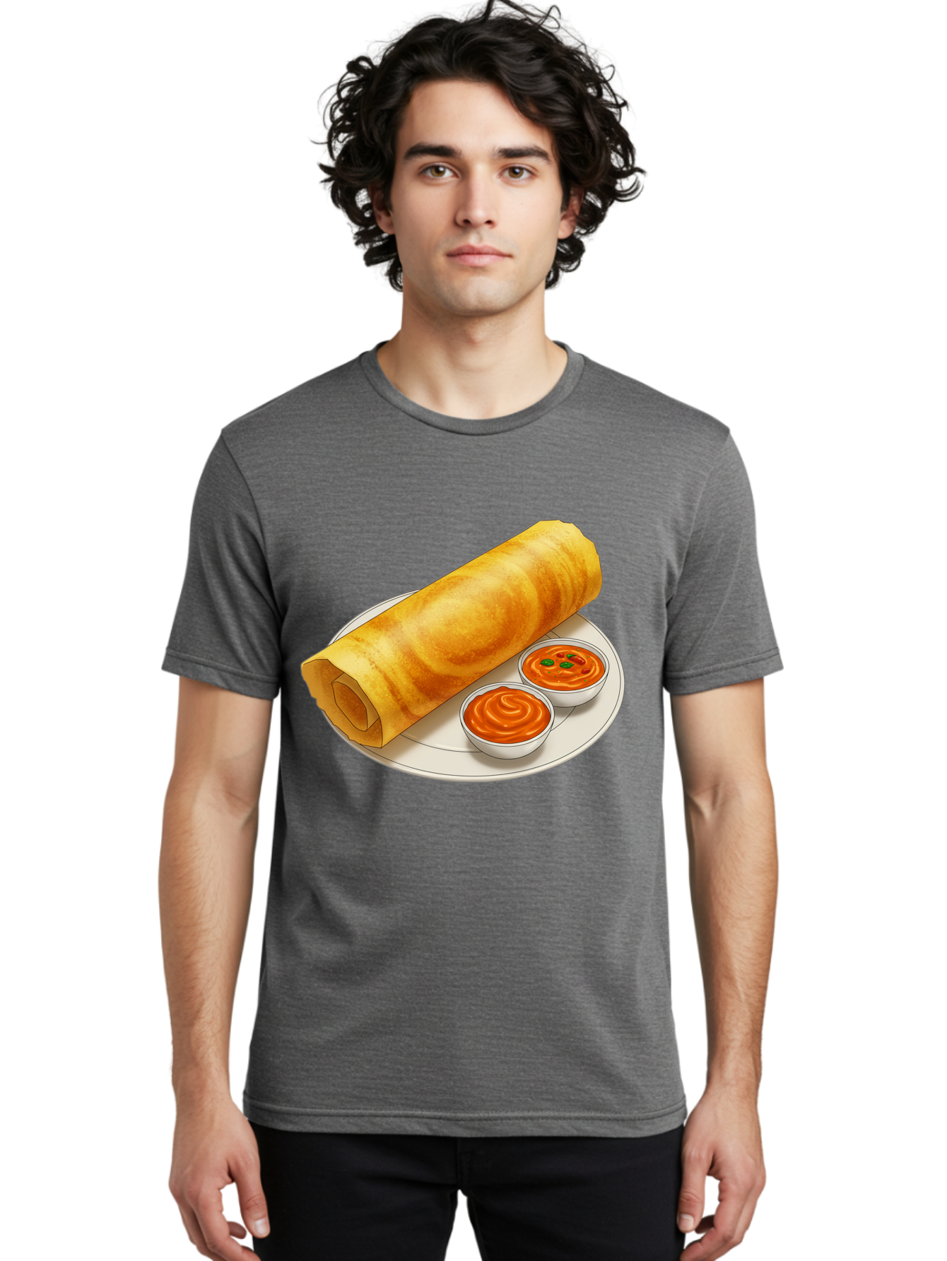 Dosa-With-Chutney Men'S Graphic Tee, 100% Cotton, Comfortable Casual Summer Wear, Machine Washable, Masala Dosa, South Indian Cuisine, Crepe, Spicy Chutney, Savory Dish, Indian Food, Traditional Breakfast, Delicious Meal, Food Illustration, Baa544