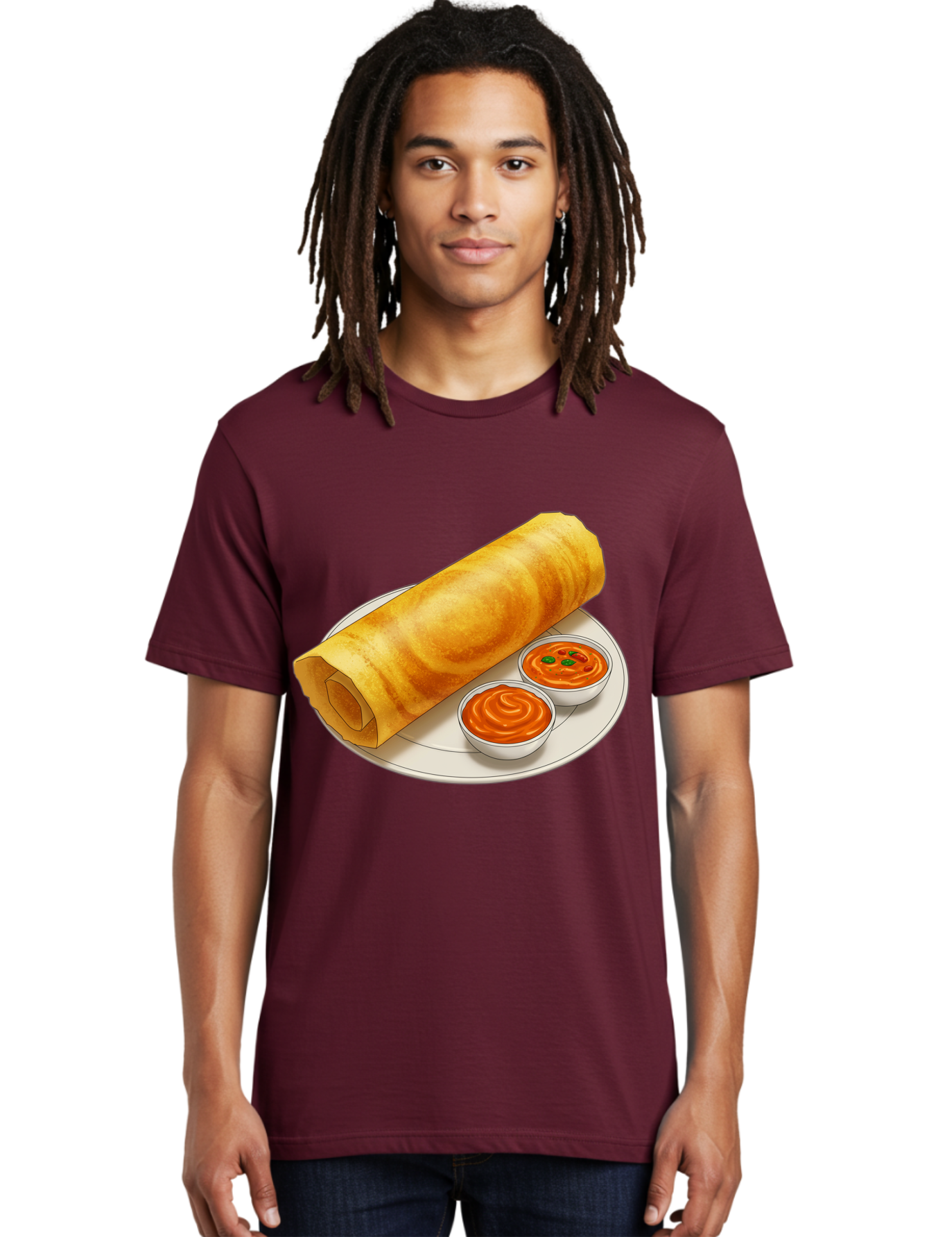 Dosa-With-Chutney Men'S Graphic Tee, 100% Cotton, Comfortable Casual Summer Wear, Machine Washable, Masala Dosa, South Indian Cuisine, Crepe, Spicy Chutney, Savory Dish, Indian Food, Traditional Breakfast, Delicious Meal, Food Illustration, Baa544