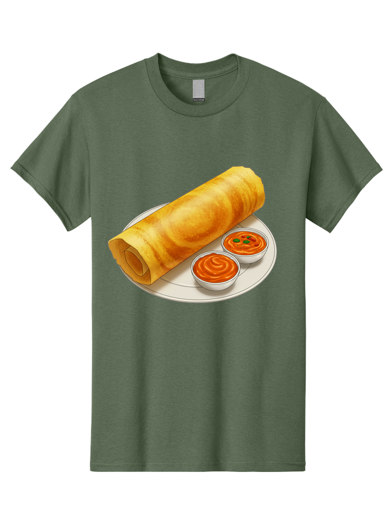 Dosa-With-Chutney Men'S Graphic Tee, 100% Cotton, Comfortable Casual Summer Wear, Machine Washable, Masala Dosa, South Indian Cuisine, Crepe, Spicy Chutney, Savory Dish, Indian Food, Traditional Breakfast, Delicious Meal, Food Illustration, Baa544