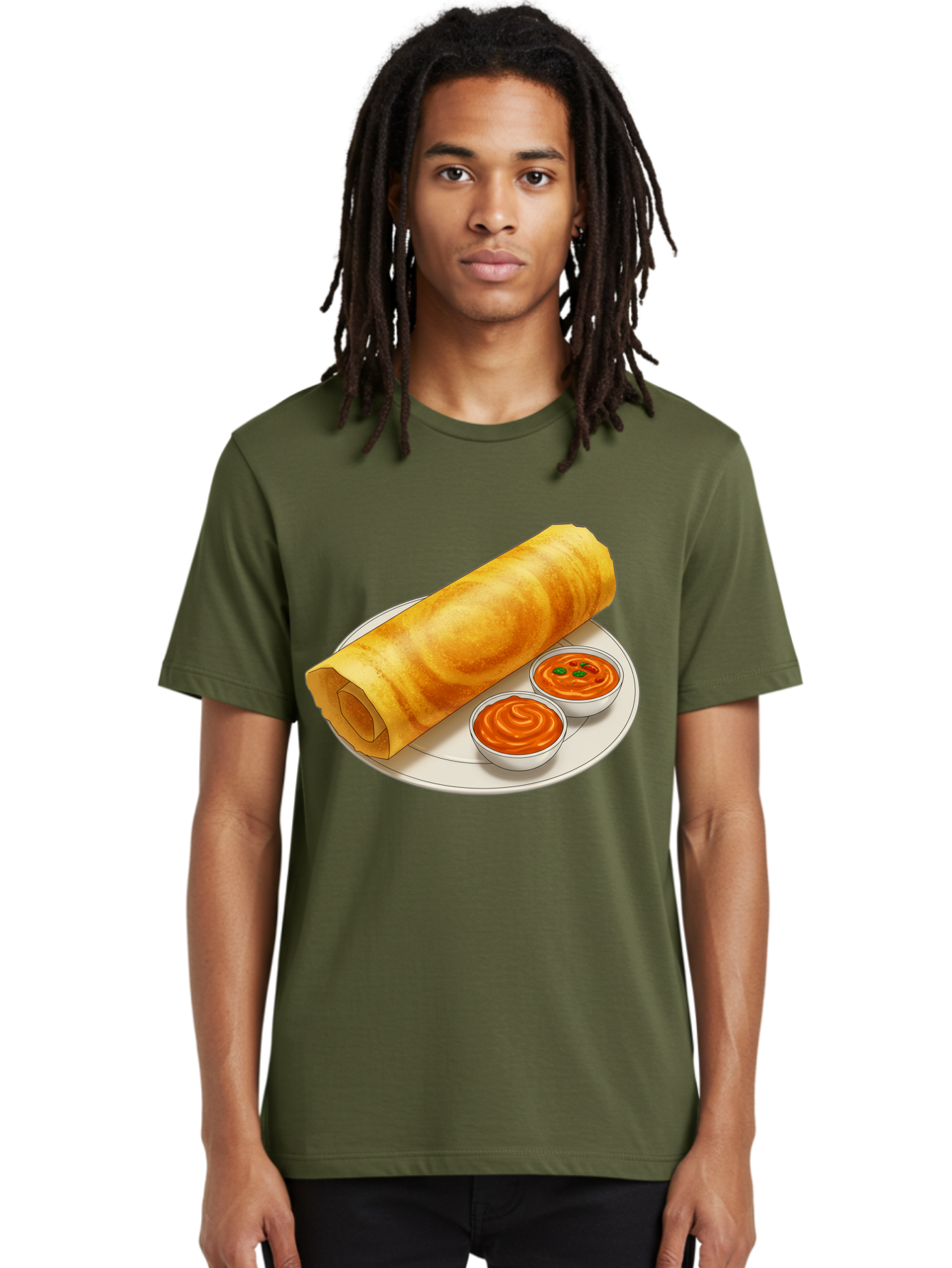 Dosa-With-Chutney Men'S Graphic Tee, 100% Cotton, Comfortable Casual Summer Wear, Machine Washable, Masala Dosa, South Indian Cuisine, Crepe, Spicy Chutney, Savory Dish, Indian Food, Traditional Breakfast, Delicious Meal, Food Illustration, Baa544