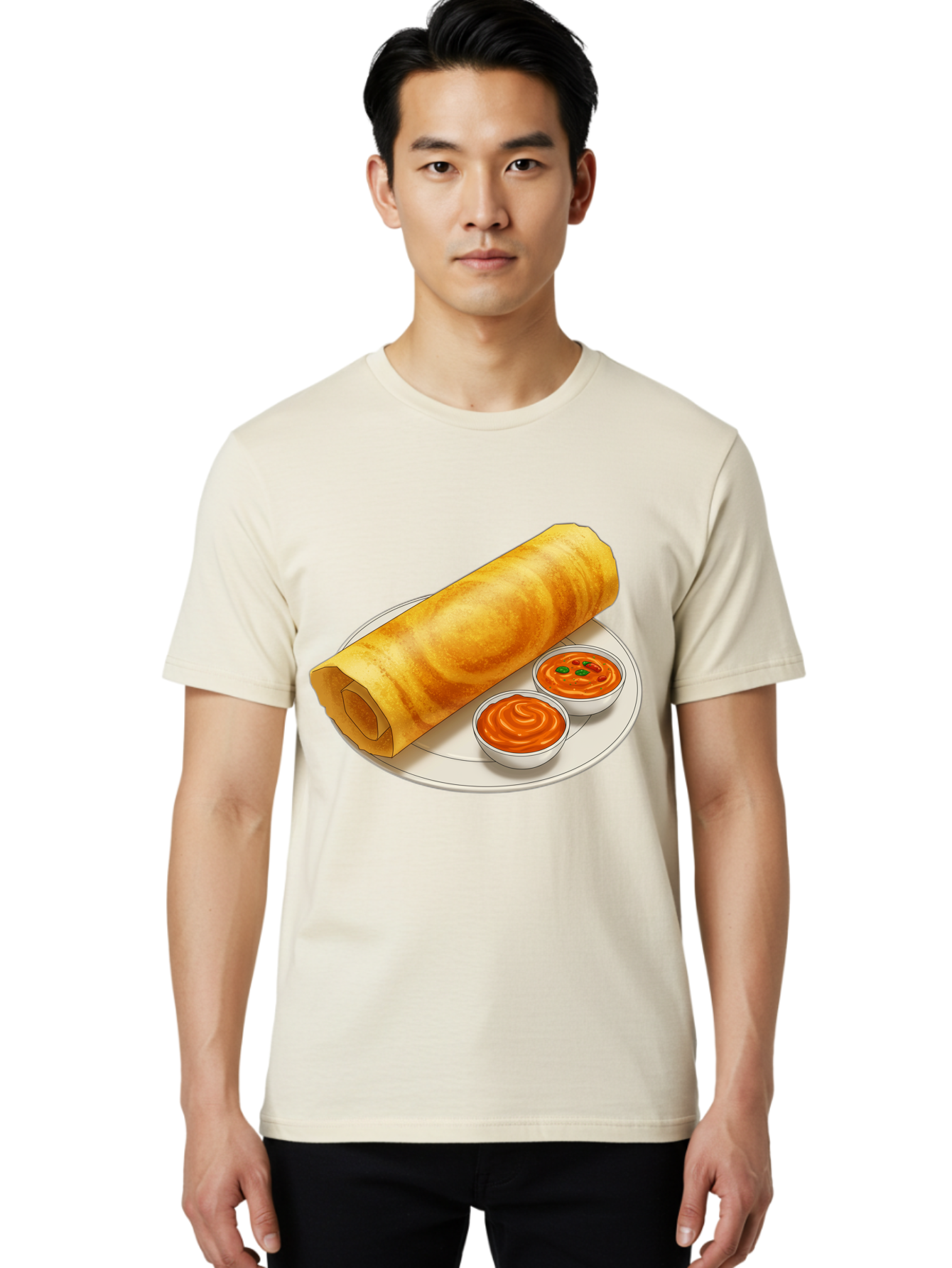 Dosa-With-Chutney Men'S Graphic Tee, 100% Cotton, Comfortable Casual Summer Wear, Machine Washable, Masala Dosa, South Indian Cuisine, Crepe, Spicy Chutney, Savory Dish, Indian Food, Traditional Breakfast, Delicious Meal, Food Illustration, Baa544