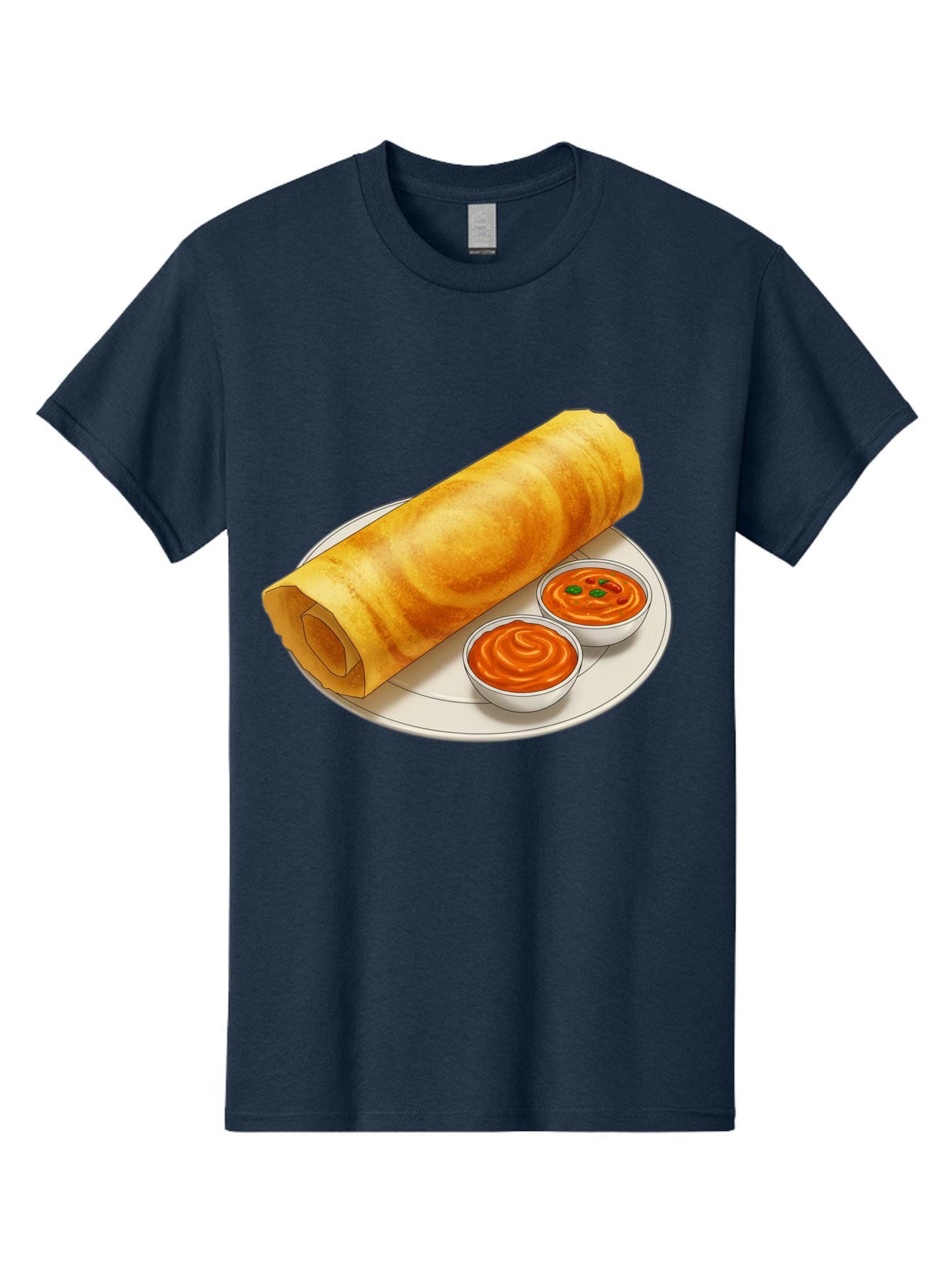 Dosa-With-Chutney Men'S Graphic Tee, 100% Cotton, Comfortable Casual Summer Wear, Machine Washable, Masala Dosa, South Indian Cuisine, Crepe, Spicy Chutney, Savory Dish, Indian Food, Traditional Breakfast, Delicious Meal, Food Illustration, Baa544