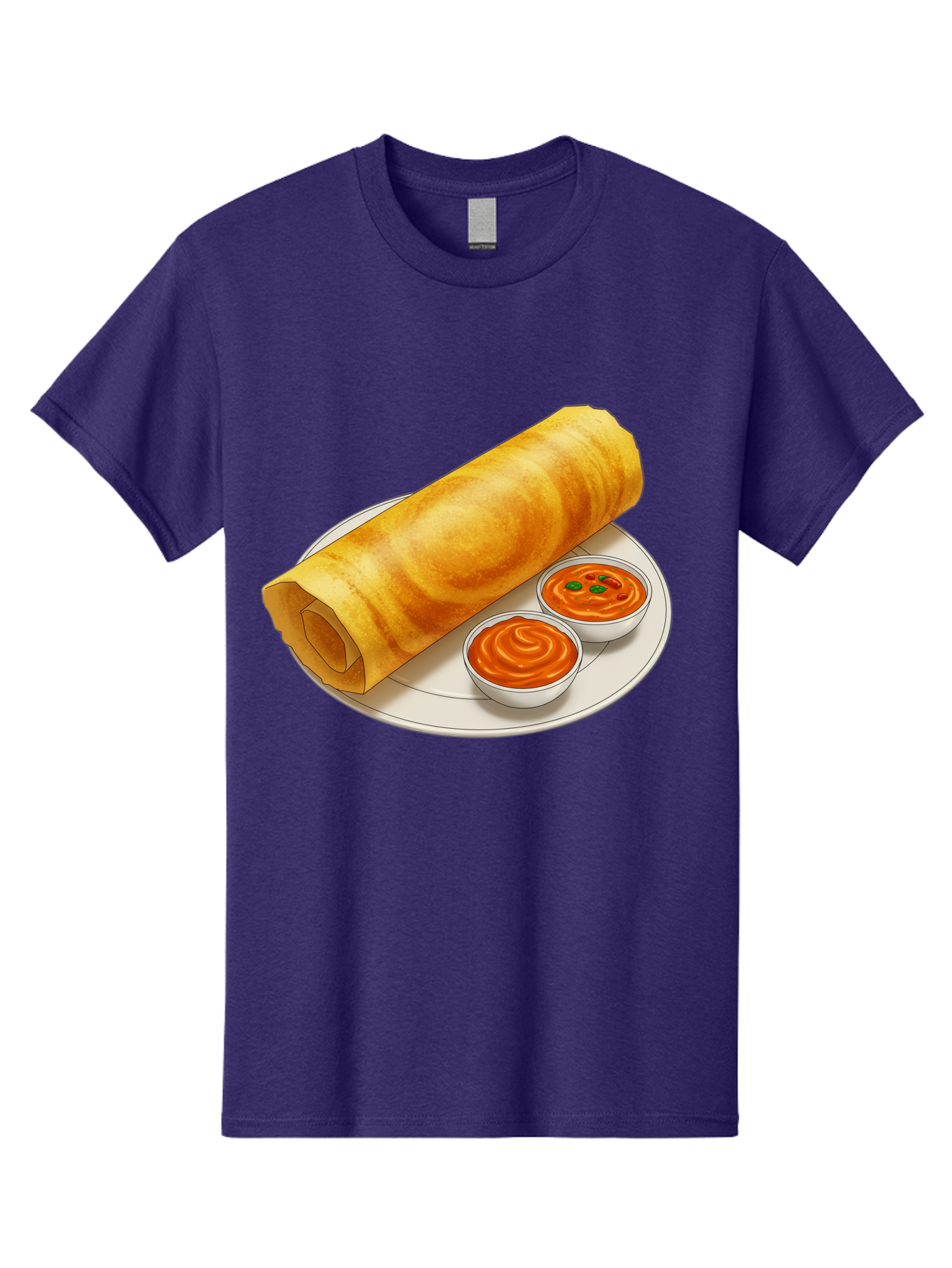Dosa-With-Chutney Men'S Graphic Tee, 100% Cotton, Comfortable Casual Summer Wear, Machine Washable, Masala Dosa, South Indian Cuisine, Crepe, Spicy Chutney, Savory Dish, Indian Food, Traditional Breakfast, Delicious Meal, Food Illustration, Baa544