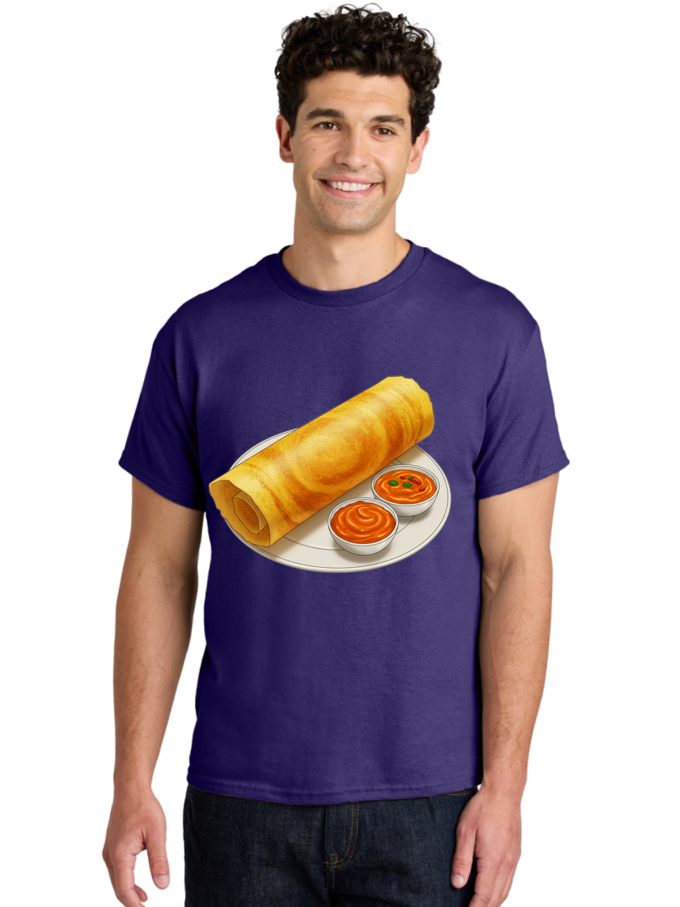Dosa-With-Chutney Men'S Graphic Tee, 100% Cotton, Comfortable Casual Summer Wear, Machine Washable, Masala Dosa, South Indian Cuisine, Crepe, Spicy Chutney, Savory Dish, Indian Food, Traditional Breakfast, Delicious Meal, Food Illustration, Baa544