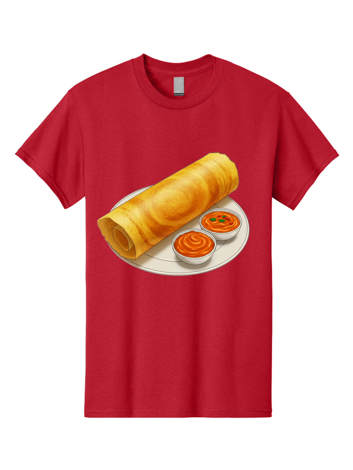 Dosa-With-Chutney Men'S Graphic Tee, 100% Cotton, Comfortable Casual Summer Wear, Machine Washable, Masala Dosa, South Indian Cuisine, Crepe, Spicy Chutney, Savory Dish, Indian Food, Traditional Breakfast, Delicious Meal, Food Illustration, Baa544