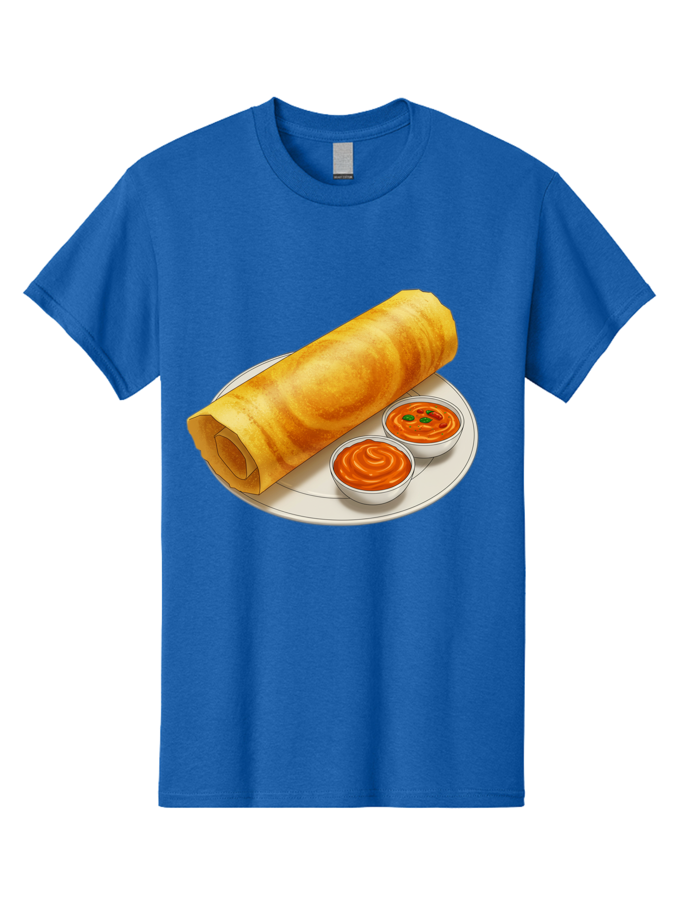 Dosa-With-Chutney Men'S Graphic Tee, 100% Cotton, Comfortable Casual Summer Wear, Machine Washable, Masala Dosa, South Indian Cuisine, Crepe, Spicy Chutney, Savory Dish, Indian Food, Traditional Breakfast, Delicious Meal, Food Illustration, Baa544