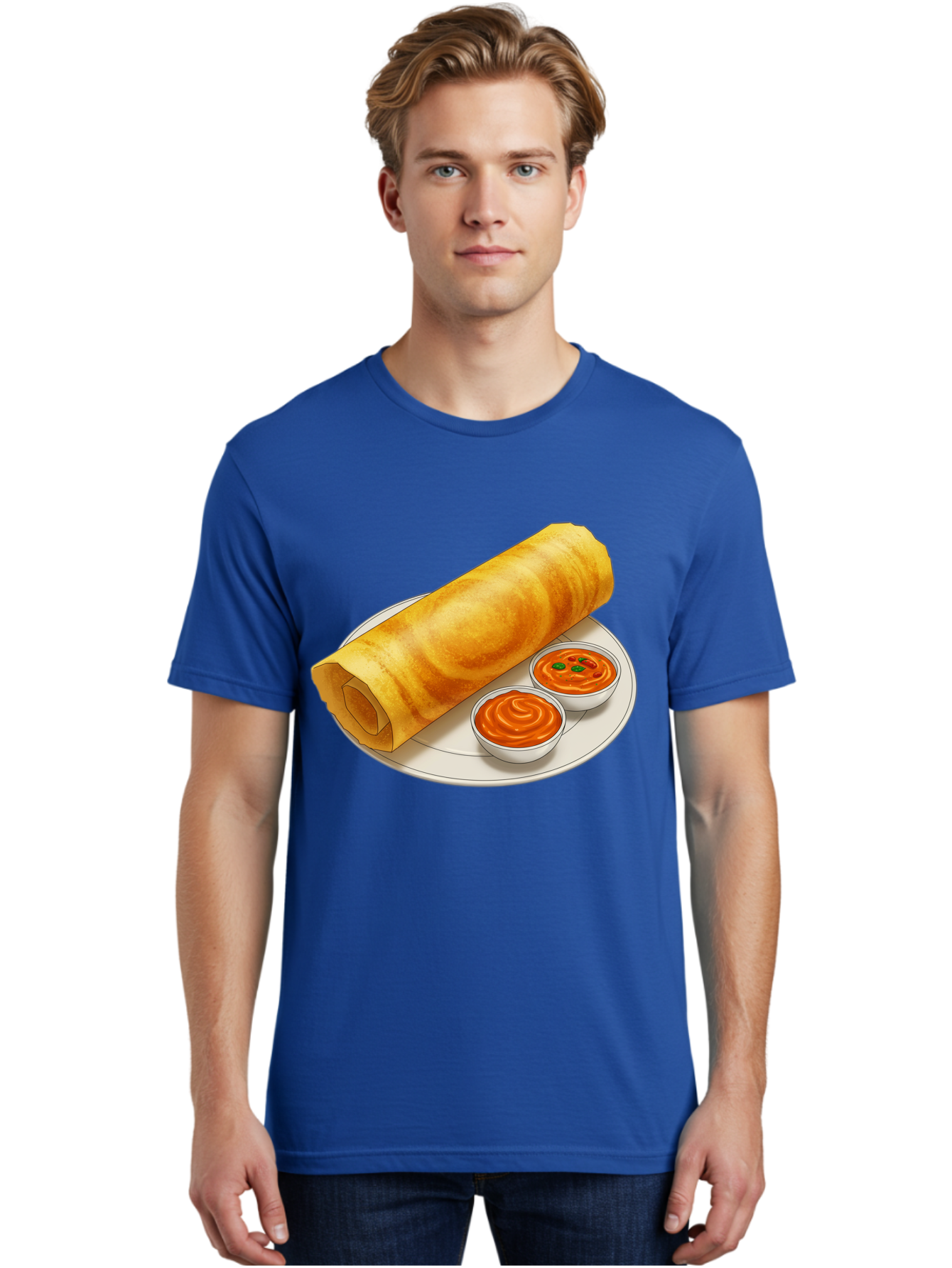 Dosa-With-Chutney Men'S Graphic Tee, 100% Cotton, Comfortable Casual Summer Wear, Machine Washable, Masala Dosa, South Indian Cuisine, Crepe, Spicy Chutney, Savory Dish, Indian Food, Traditional Breakfast, Delicious Meal, Food Illustration, Baa544