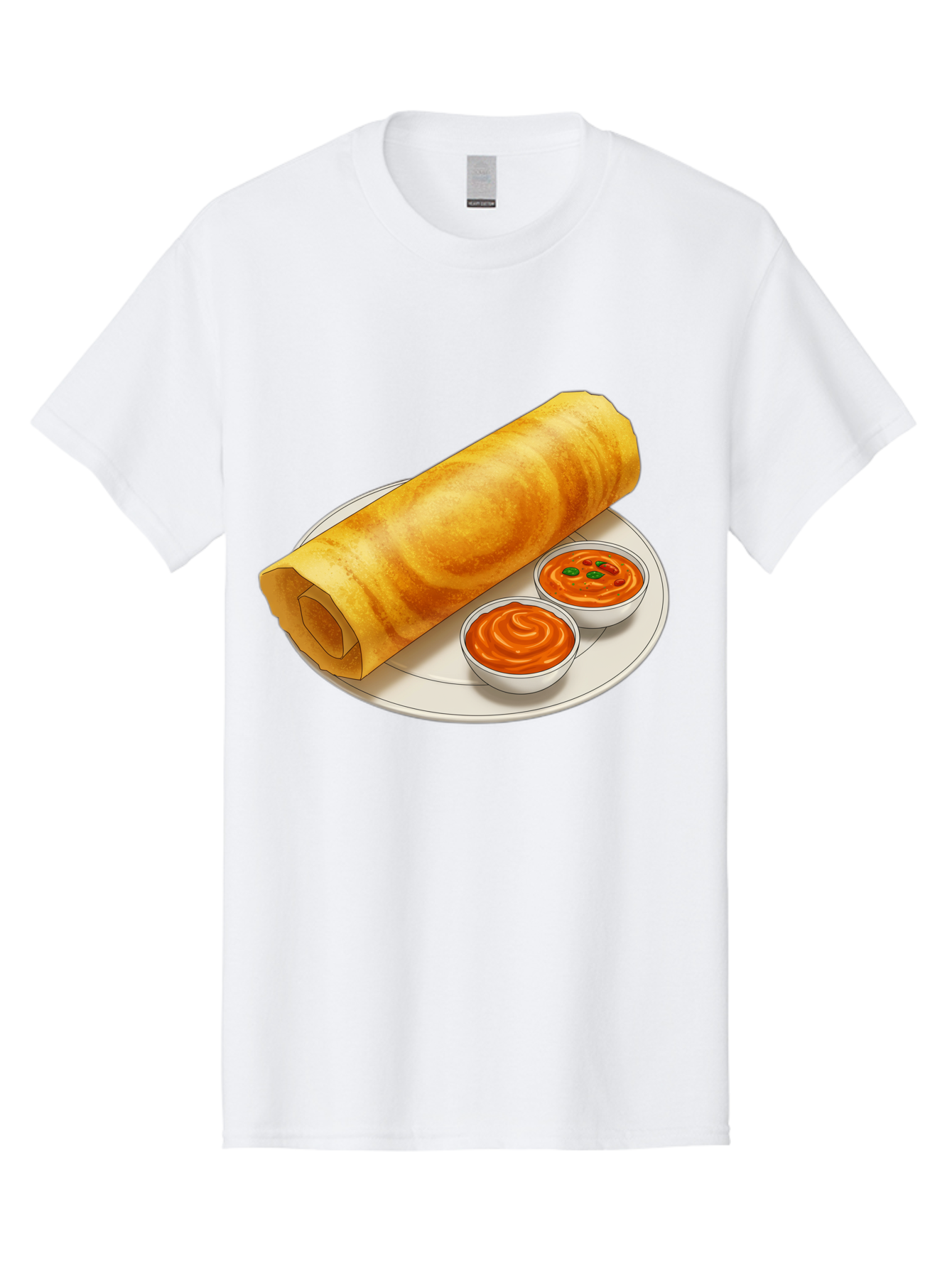Dosa-With-Chutney Men'S Graphic Tee, 100% Cotton, Comfortable Casual Summer Wear, Machine Washable, Masala Dosa, South Indian Cuisine, Crepe, Spicy Chutney, Savory Dish, Indian Food, Traditional Breakfast, Delicious Meal, Food Illustration, Baa544
