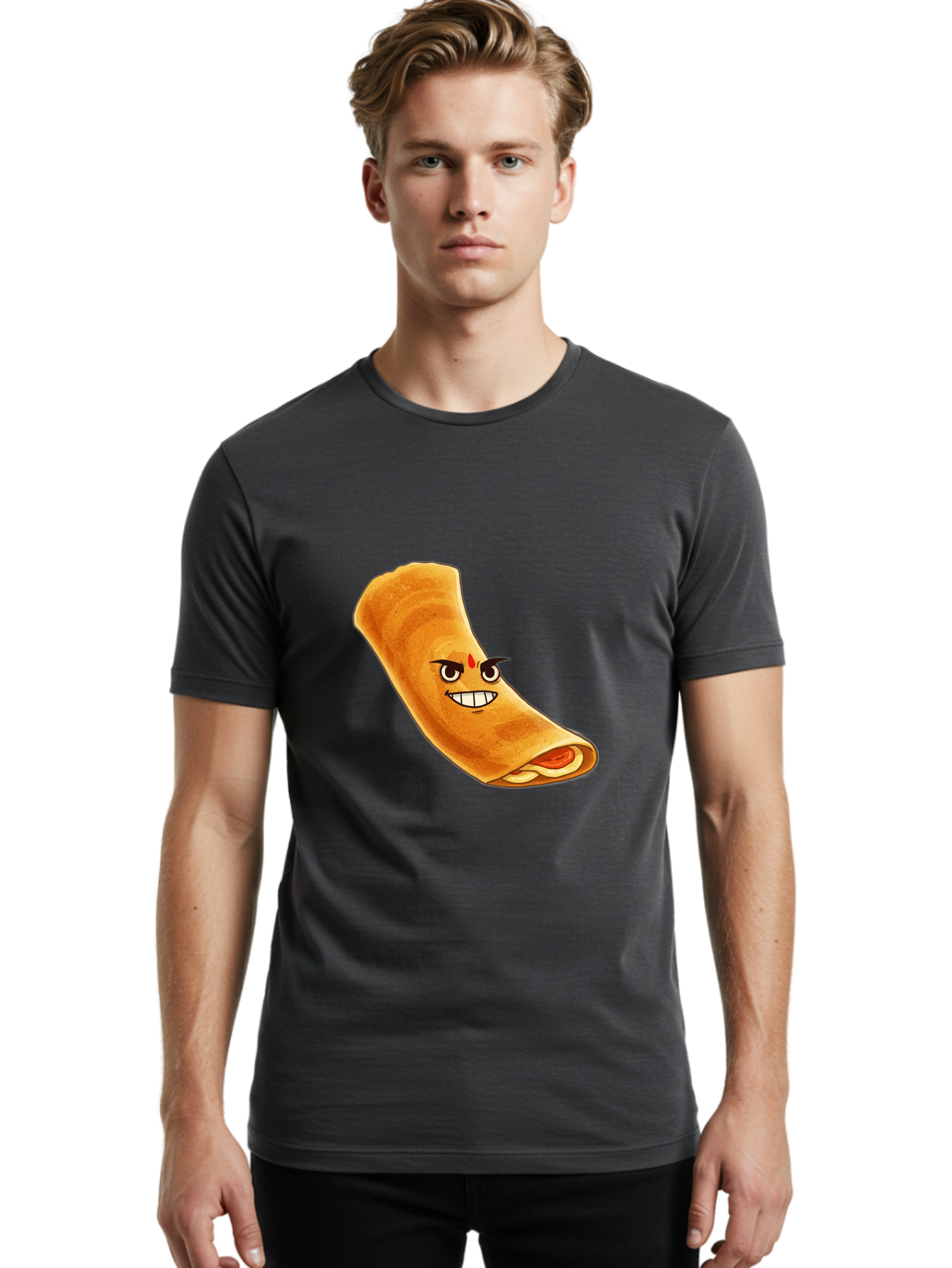 Dosa Men'S Graphic Tee, 100% Cotton, Comfortable Casual Summer Wear, Machine Washable, Cartoon Dosa, South Indian Cuisine, Masala Dosa, Traditional Food, Dosa With Filling, Authentic Indian Dish, Crispy Crepe, Flavorful Meal, Indian Breakfast Baa545