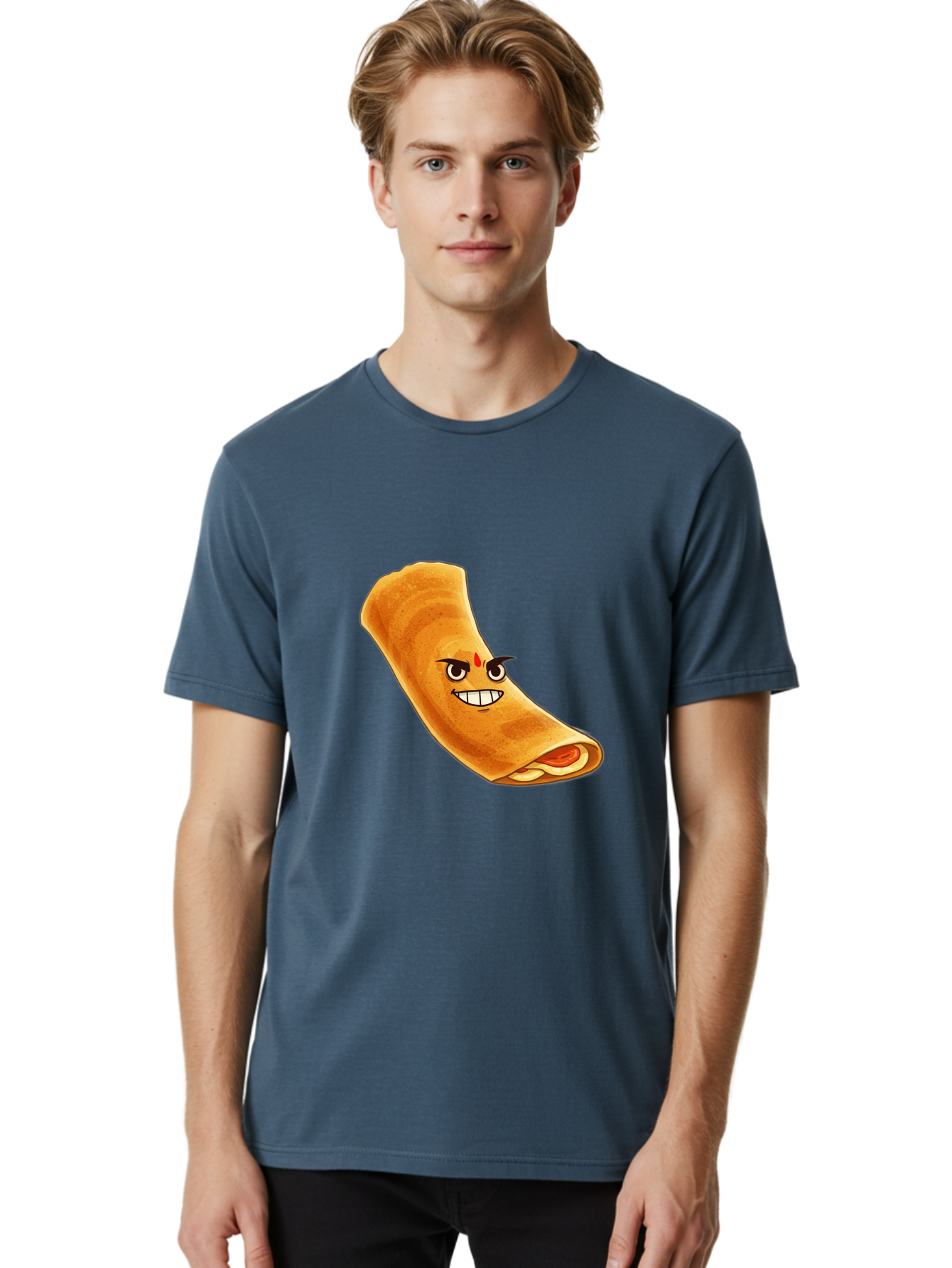 Dosa Men'S Graphic Tee, 100% Cotton, Comfortable Casual Summer Wear, Machine Washable, Cartoon Dosa, South Indian Cuisine, Masala Dosa, Traditional Food, Dosa With Filling, Authentic Indian Dish, Crispy Crepe, Flavorful Meal, Indian Breakfast Baa545