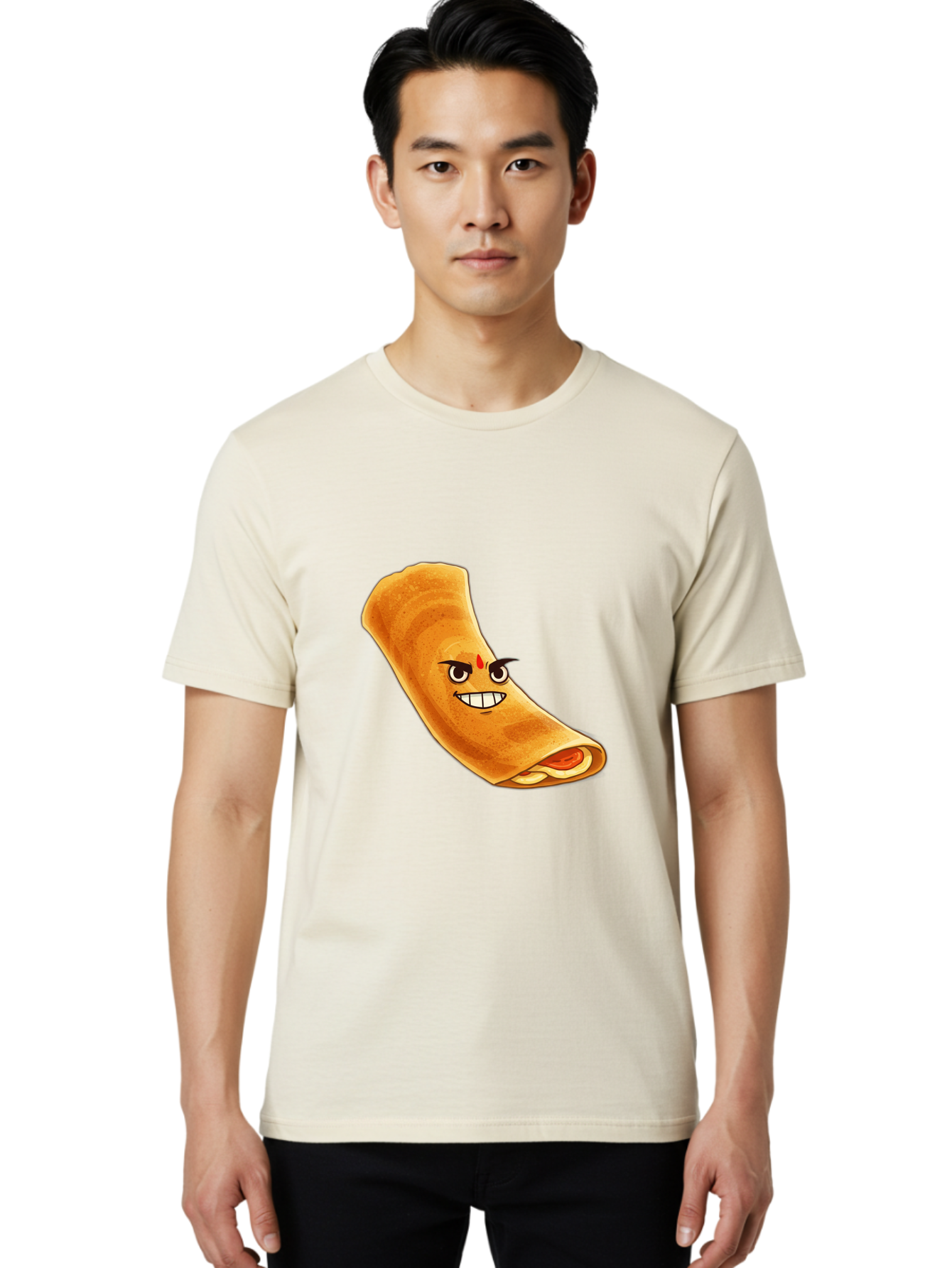 Dosa Men'S Graphic Tee, 100% Cotton, Comfortable Casual Summer Wear, Machine Washable, Cartoon Dosa, South Indian Cuisine, Masala Dosa, Traditional Food, Dosa With Filling, Authentic Indian Dish, Crispy Crepe, Flavorful Meal, Indian Breakfast Baa545