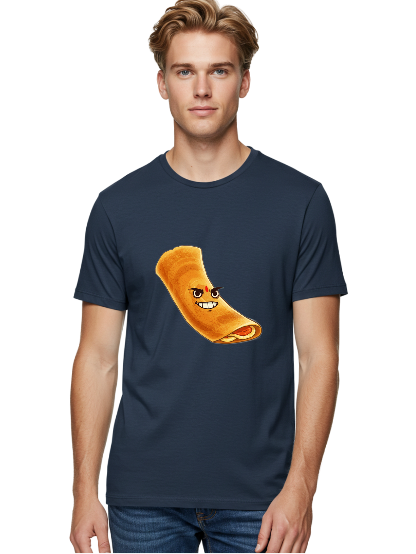 Dosa Men'S Graphic Tee, 100% Cotton, Comfortable Casual Summer Wear, Machine Washable, Cartoon Dosa, South Indian Cuisine, Masala Dosa, Traditional Food, Dosa With Filling, Authentic Indian Dish, Crispy Crepe, Flavorful Meal, Indian Breakfast Baa545