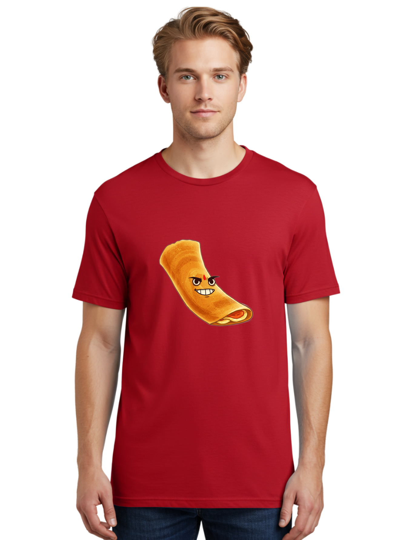 Dosa Men'S Graphic Tee, 100% Cotton, Comfortable Casual Summer Wear, Machine Washable, Cartoon Dosa, South Indian Cuisine, Masala Dosa, Traditional Food, Dosa With Filling, Authentic Indian Dish, Crispy Crepe, Flavorful Meal, Indian Breakfast Baa545