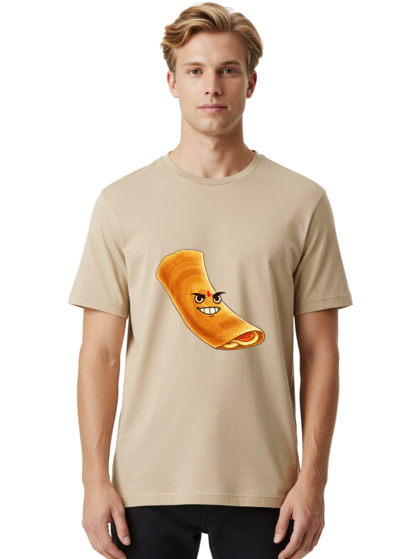 Dosa Men'S Graphic Tee, 100% Cotton, Comfortable Casual Summer Wear, Machine Washable, Cartoon Dosa, South Indian Cuisine, Masala Dosa, Traditional Food, Dosa With Filling, Authentic Indian Dish, Crispy Crepe, Flavorful Meal, Indian Breakfast Baa545