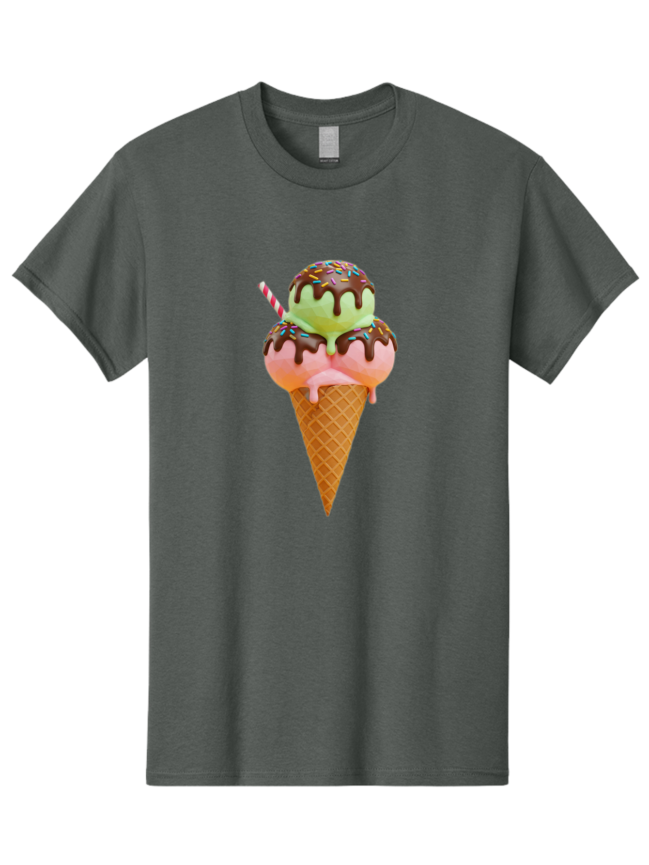 Double-Scoop-Ice-Cream Men'S Graphic Tee, 100% Cotton, Comfortable Casual Summer Wear, Machine Washable, Double Scoop Ice Cream, Waffle Cone, Chocolate Sauce, Sprinkles, Cold Treat, Sweet Dessert, Strawberry Ice Cream, Pistachio Ice Cream, Baa548