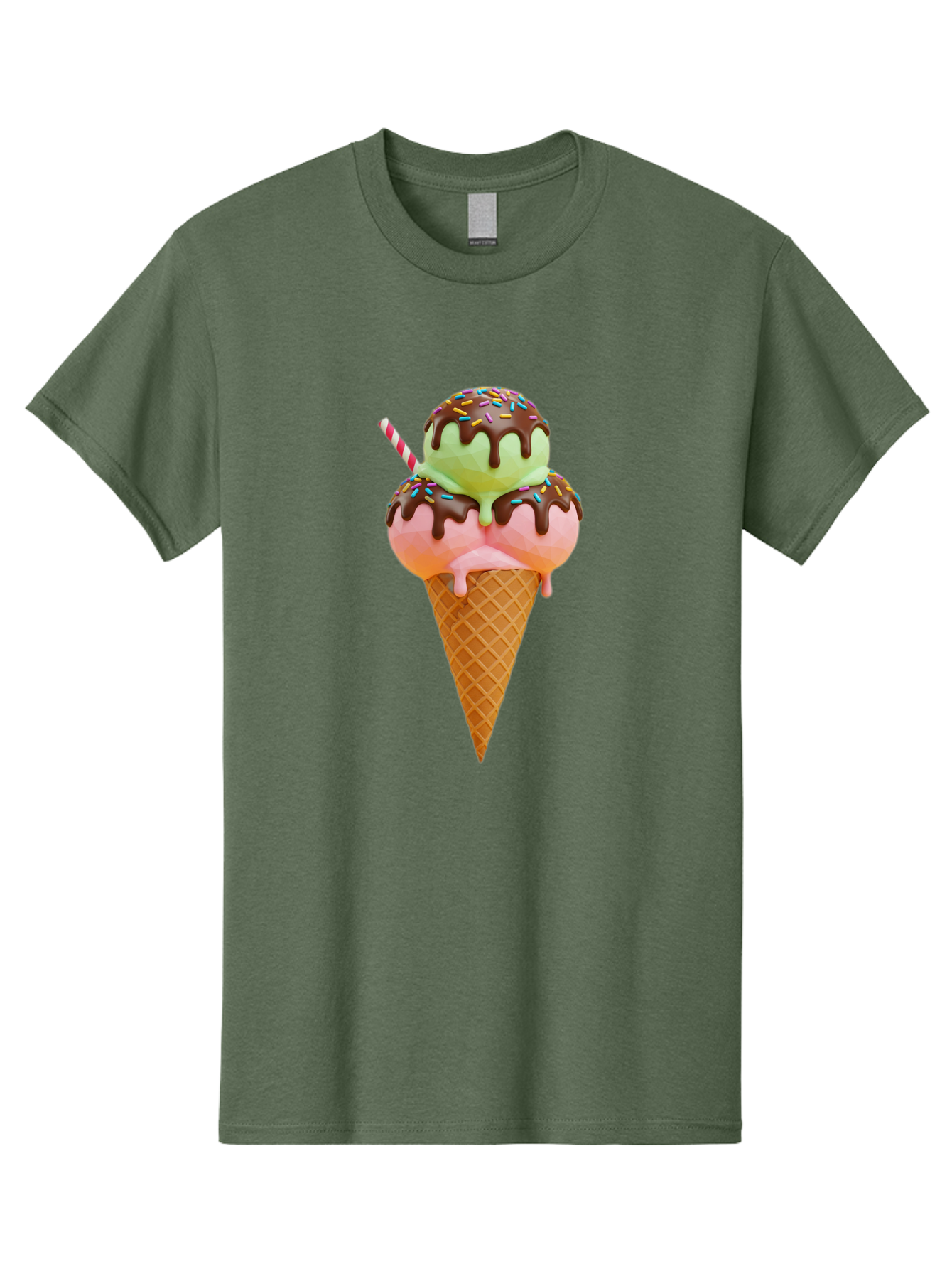 Double-Scoop-Ice-Cream Men'S Graphic Tee, 100% Cotton, Comfortable Casual Summer Wear, Machine Washable, Double Scoop Ice Cream, Waffle Cone, Chocolate Sauce, Sprinkles, Cold Treat, Sweet Dessert, Strawberry Ice Cream, Pistachio Ice Cream, Baa548